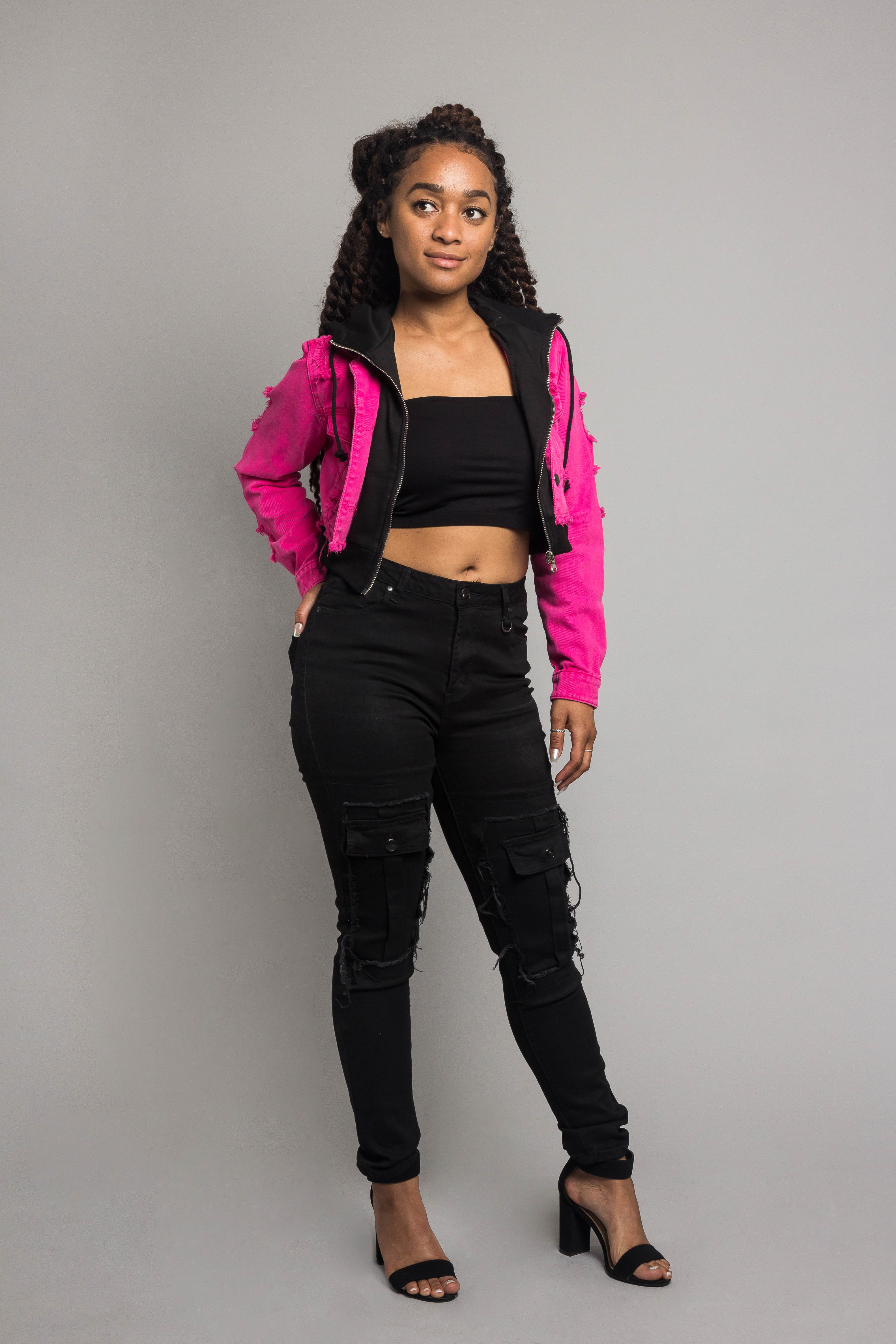 Distressed Layered Hoodie Denim Jacket - Image 6