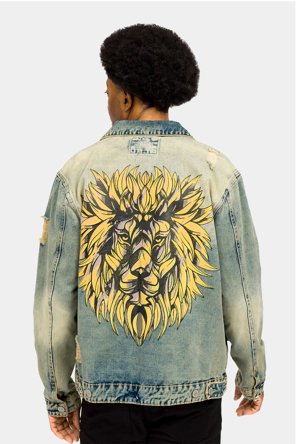 Distressed Lion Print Denim Jacket - Image 3