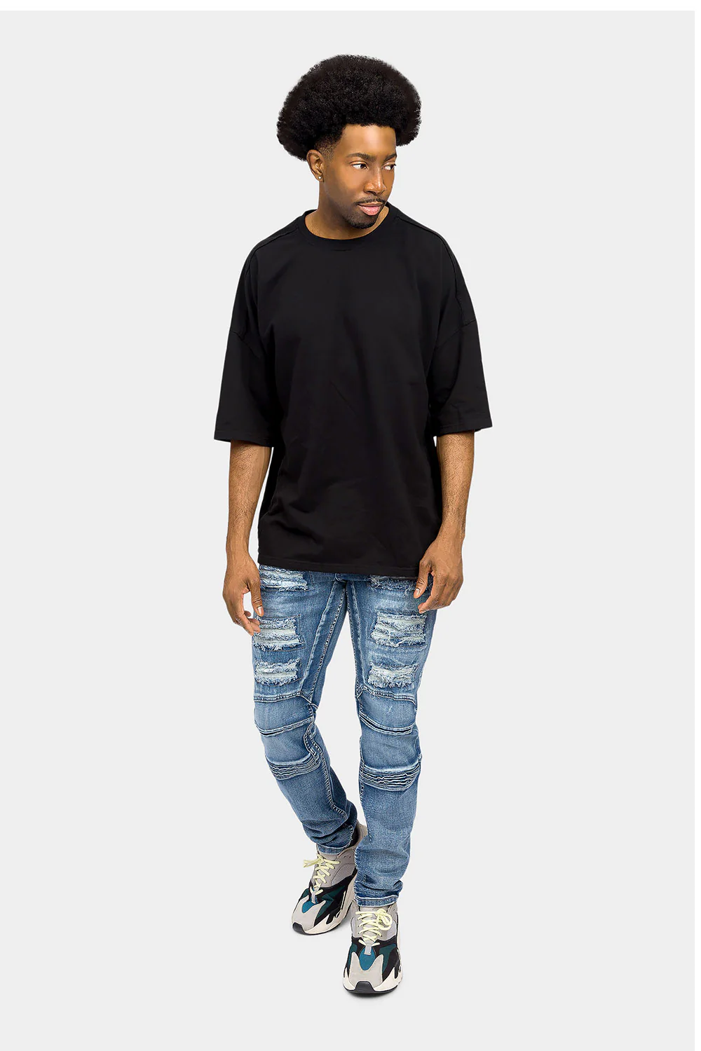 Distressed Moto Biker Denim Jeans - Image 5