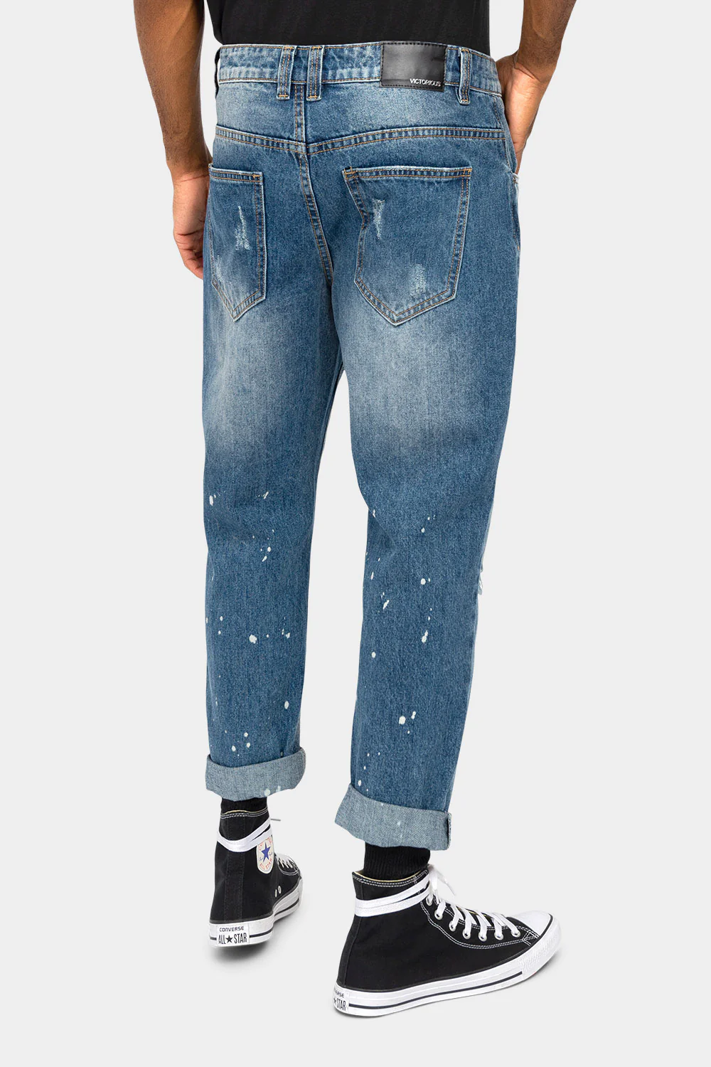 Distressed Paint Splatter Cropped Denim Jeans - Image 3