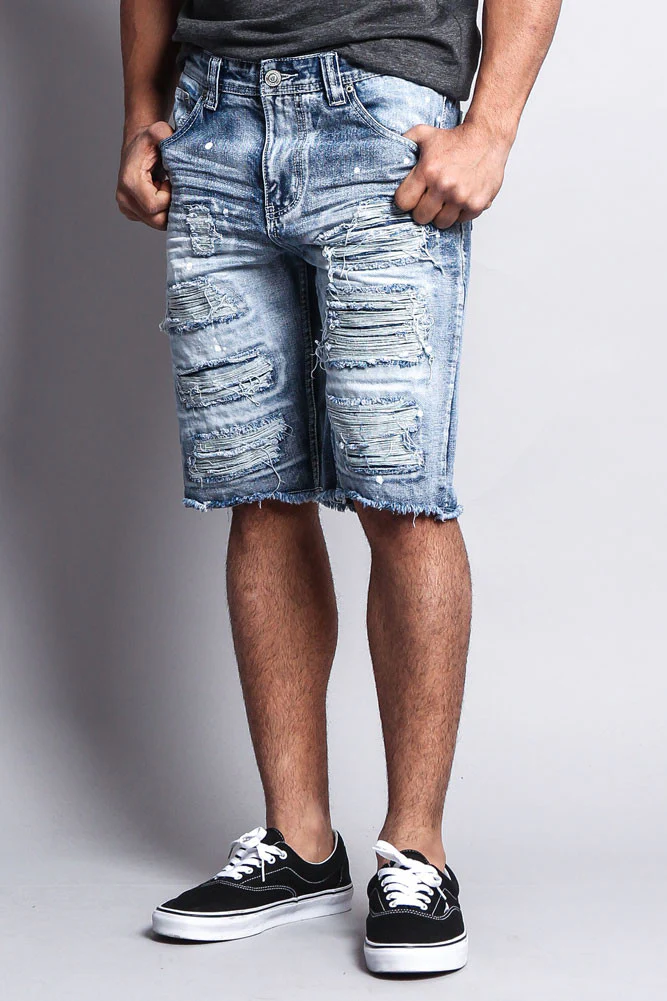 Distressed Paint Splattered Denim Shorts - Image 10