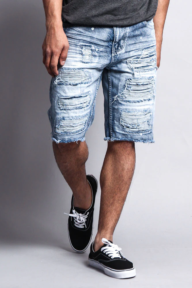 Distressed Paint Splattered Denim Shorts - Image 11