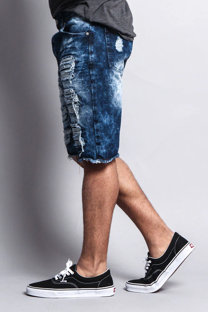 Distressed Paint Splattered Denim Shorts - Image 12