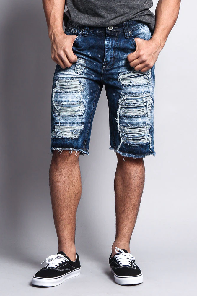 Distressed Paint Splattered Denim Shorts - Image 14