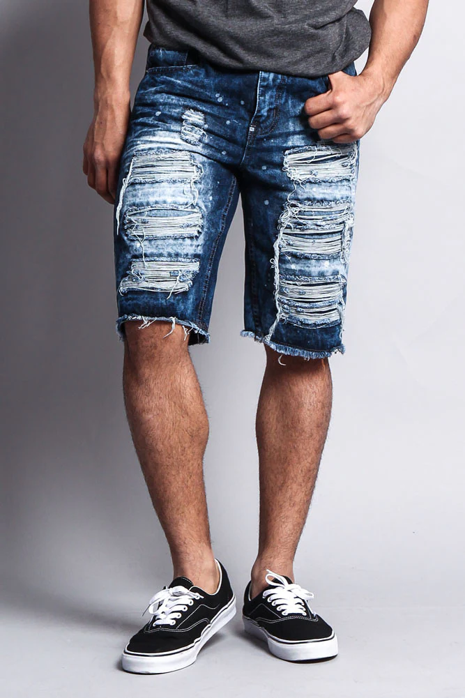 Distressed Paint Splattered Denim Shorts - Image 15
