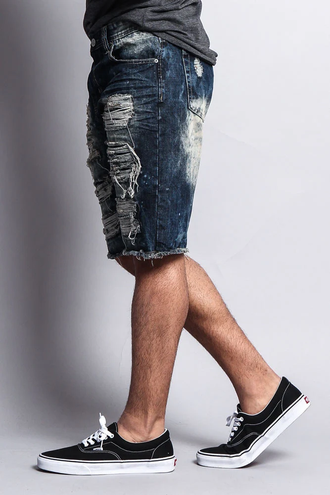 Distressed Paint Splattered Denim Shorts - Image 3