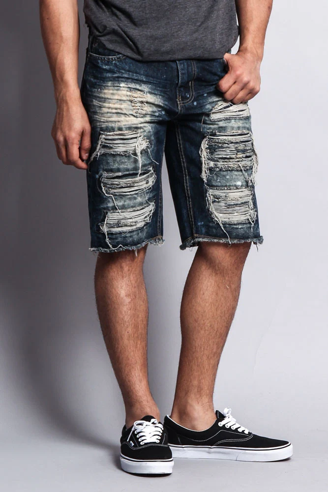Distressed Paint Splattered Denim Shorts - Image 5