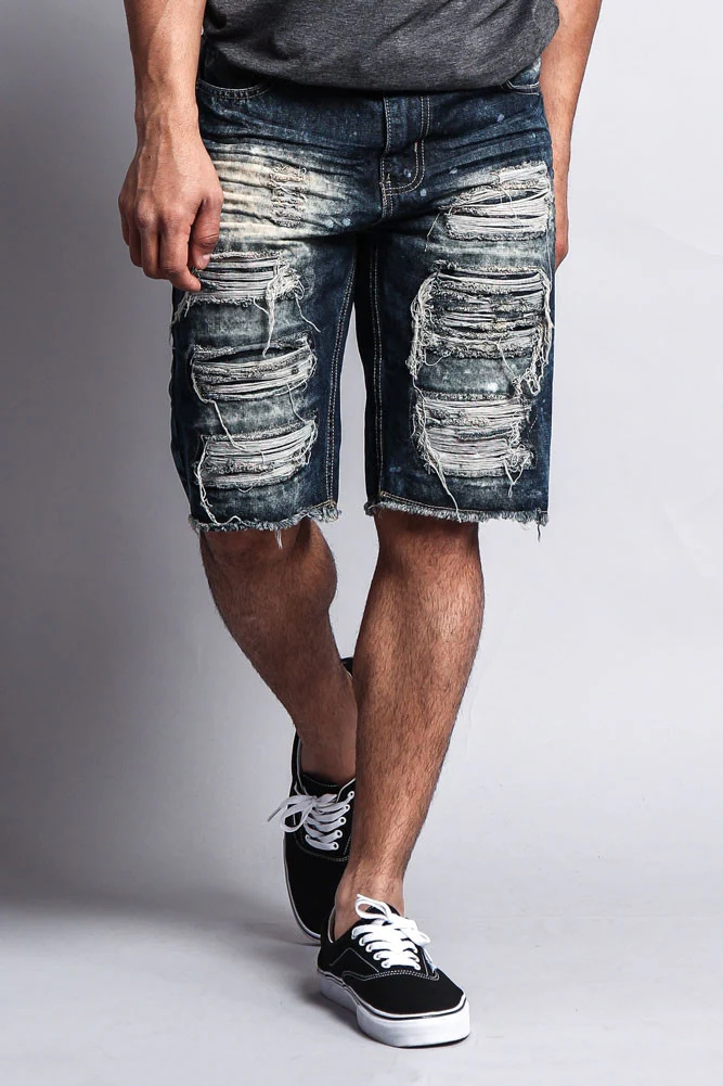 Distressed Paint Splattered Denim Shorts - Image 6
