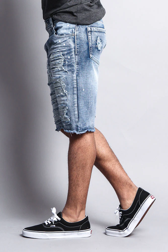 Distressed Paint Splattered Denim Shorts - Image 7