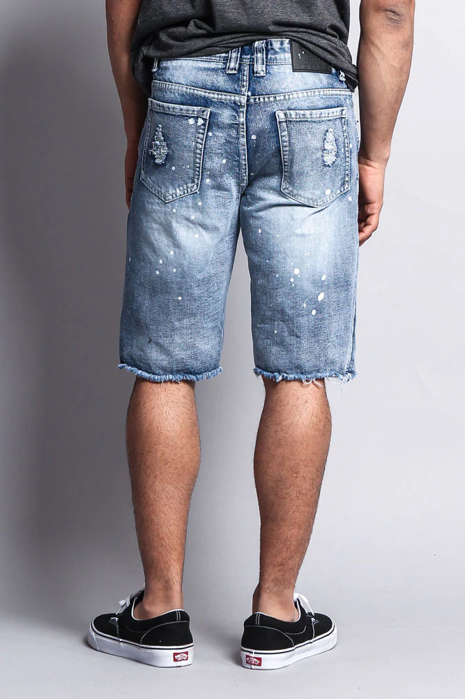 Distressed Paint Splattered Denim Shorts - Image 8