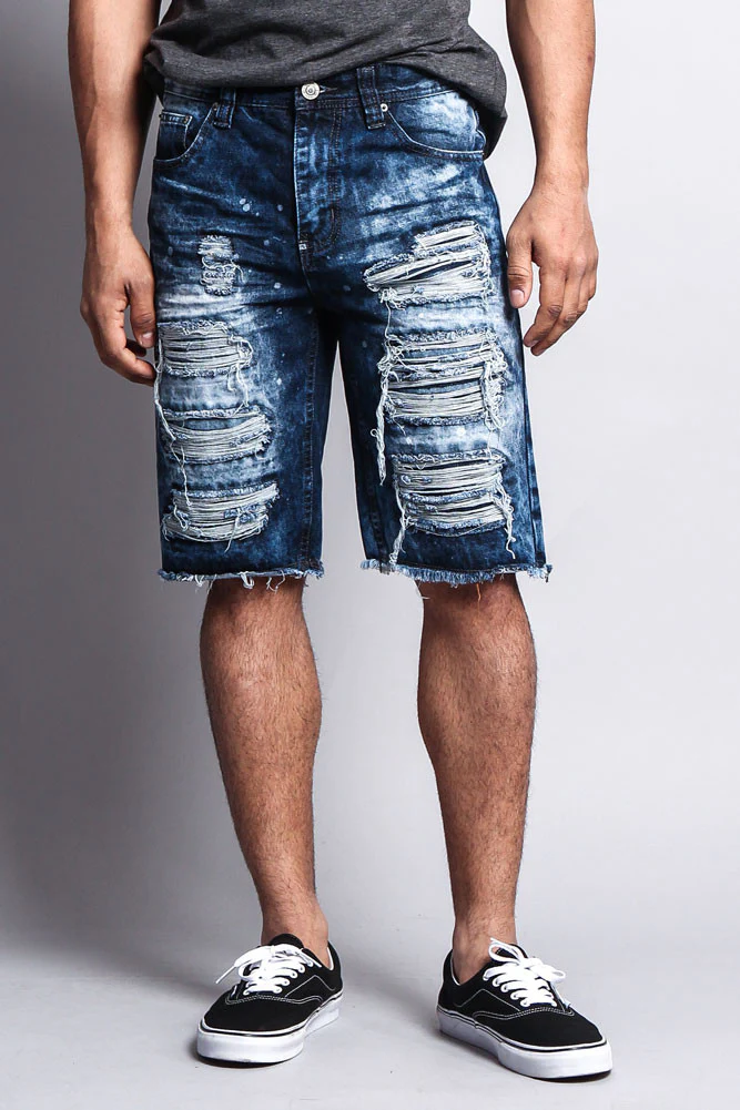 Distressed Paint Splattered Denim Shorts - Image 9