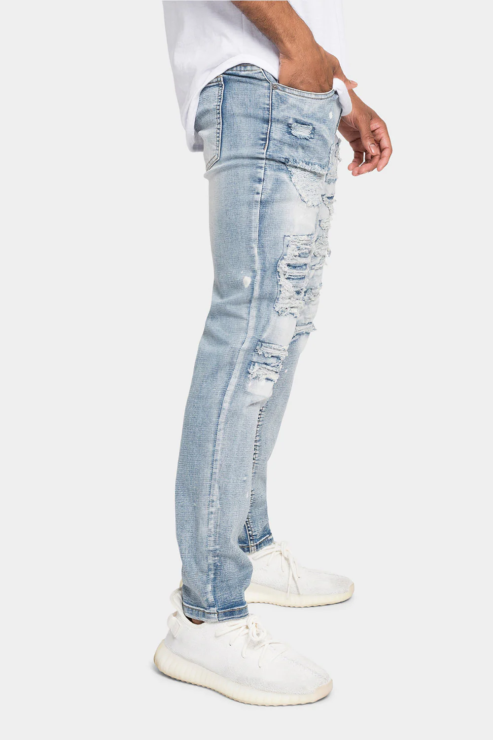 Distressed Paint Splattered Patched Jeans - Image 4