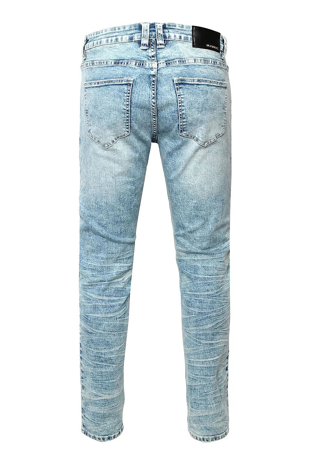 Distressed Stacked Washed Biker Denim Jeans - Image 3