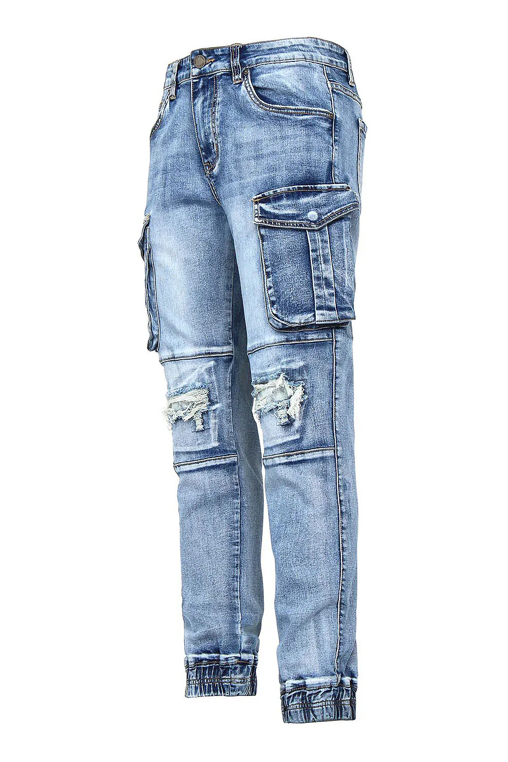 Distressed Washed Cargo Denim Joggers - Image 2