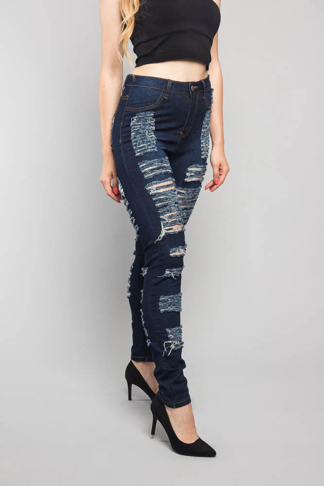 Double Distressed Denim Skinny Jeans - Image 10