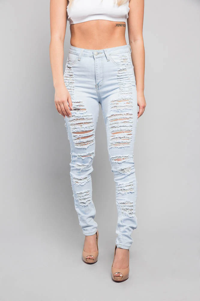 Double Distressed Denim Skinny Jeans - Image 13