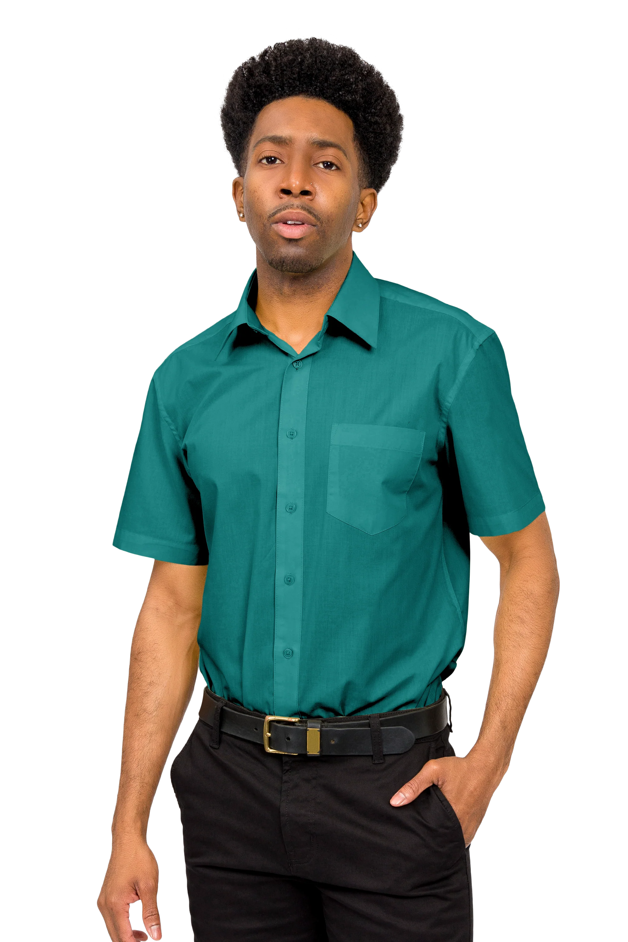 Men's Regular Fit Short Sleeve Solid Color Dress Shirts - Image 100