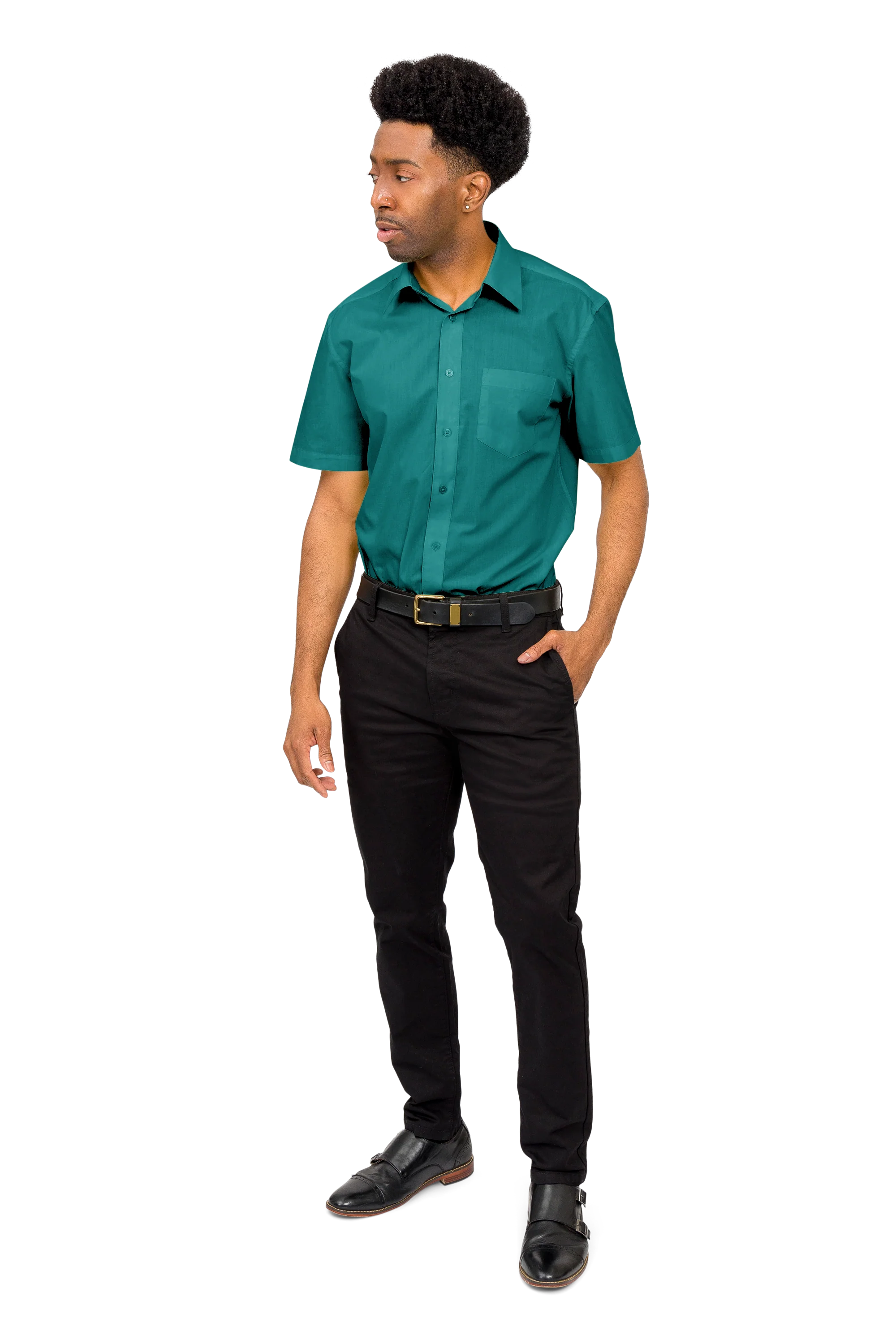 Men's Regular Fit Short Sleeve Solid Color Dress Shirts - Image 104