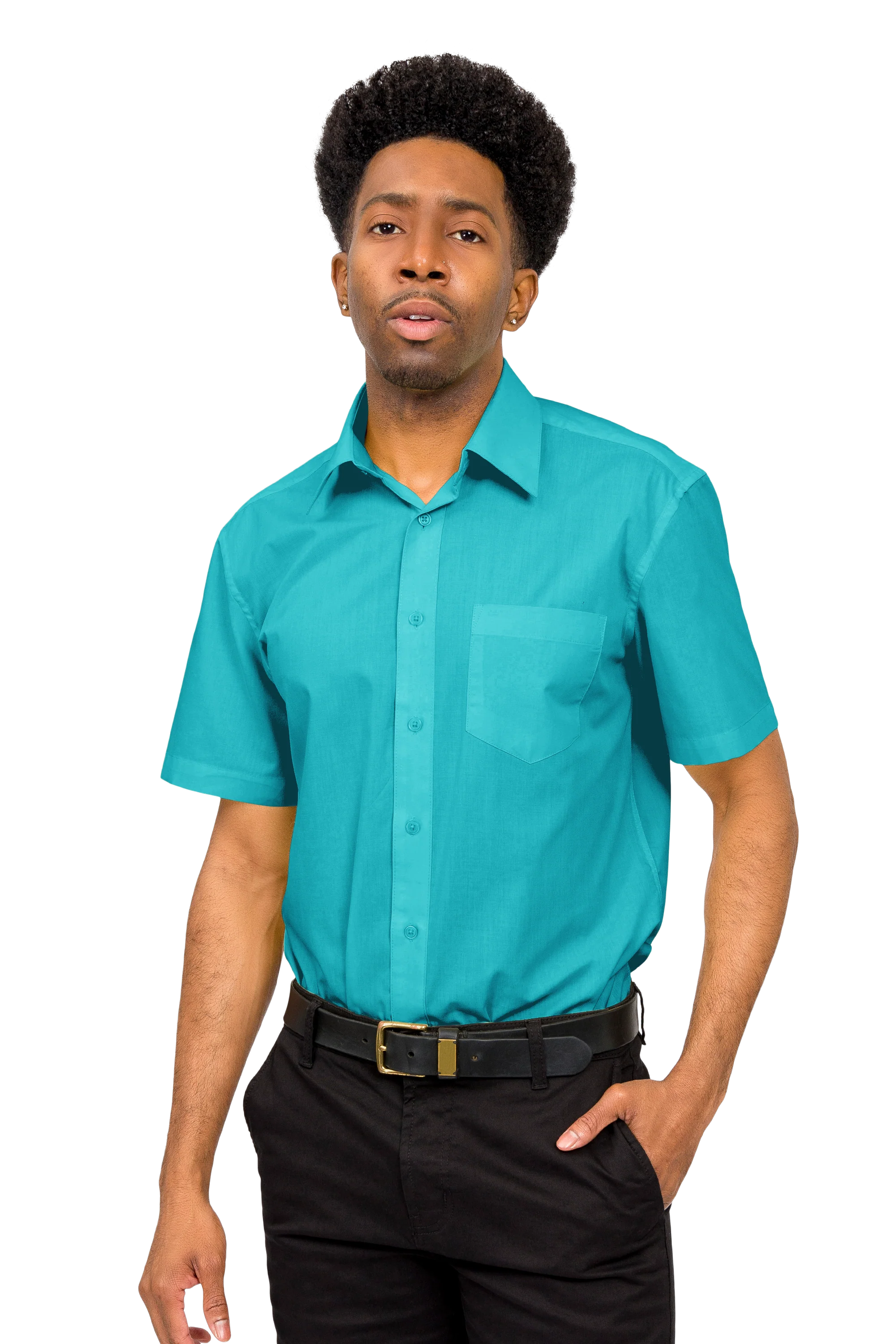 Men's Regular Fit Short Sleeve Solid Color Dress Shirts - Image 125
