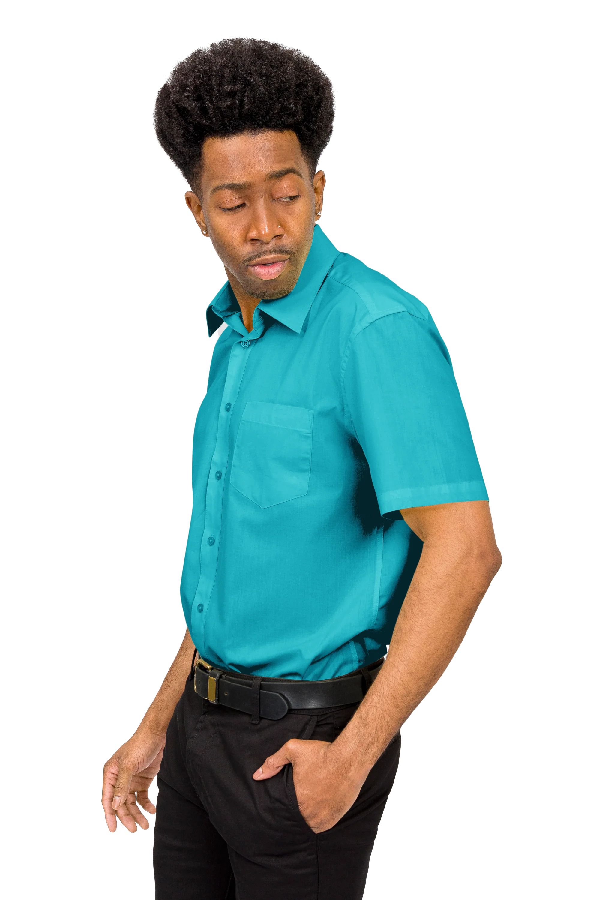 Men's Regular Fit Short Sleeve Solid Color Dress Shirts - Image 126