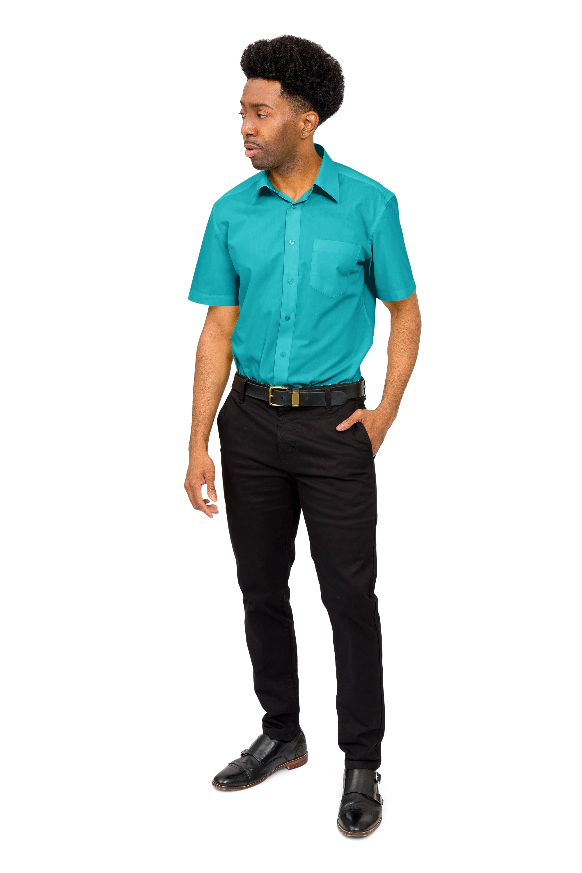 Men's Regular Fit Short Sleeve Solid Color Dress Shirts - Image 129