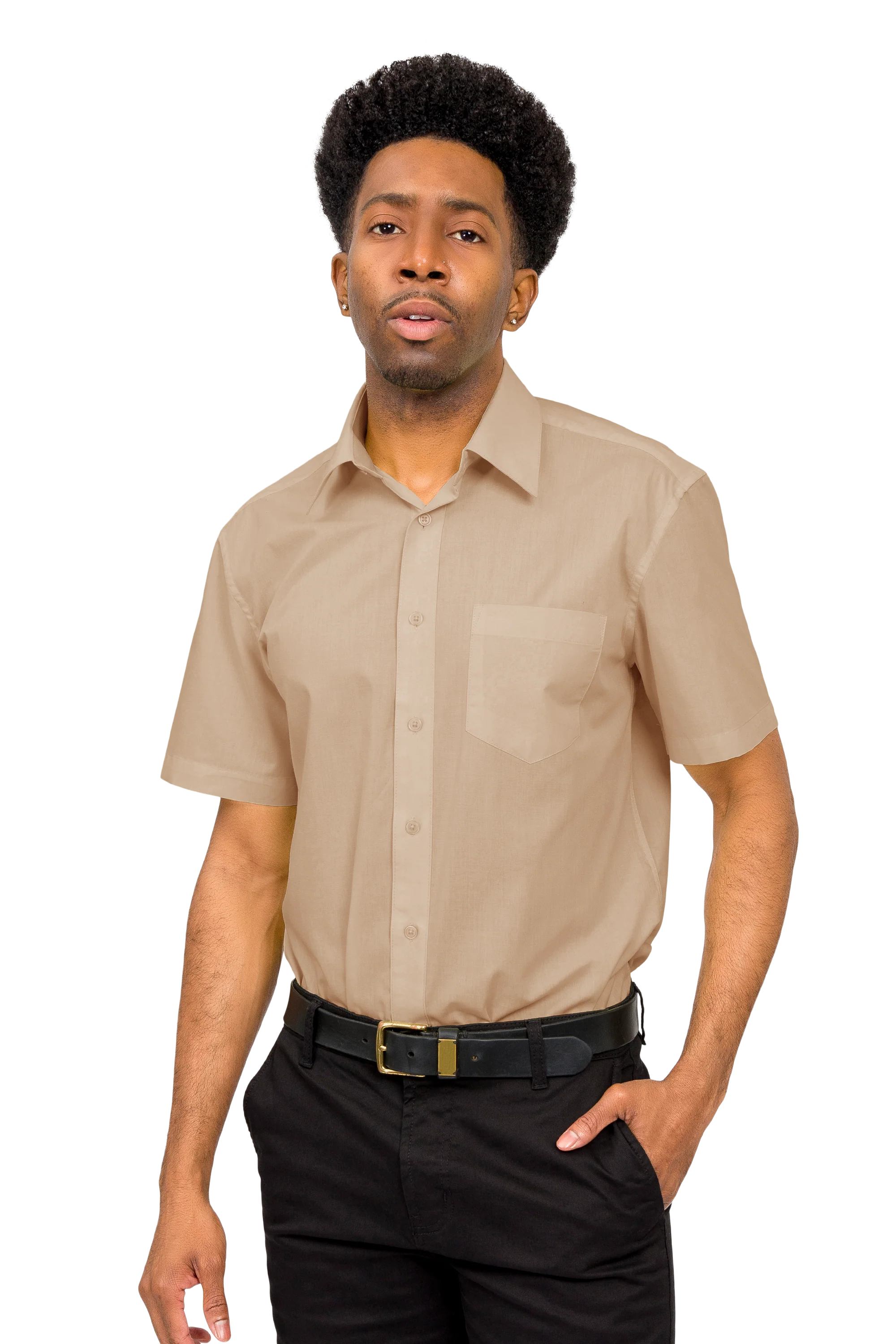 Men's Regular Fit Short Sleeve Solid Color Dress Shirts - Image 130