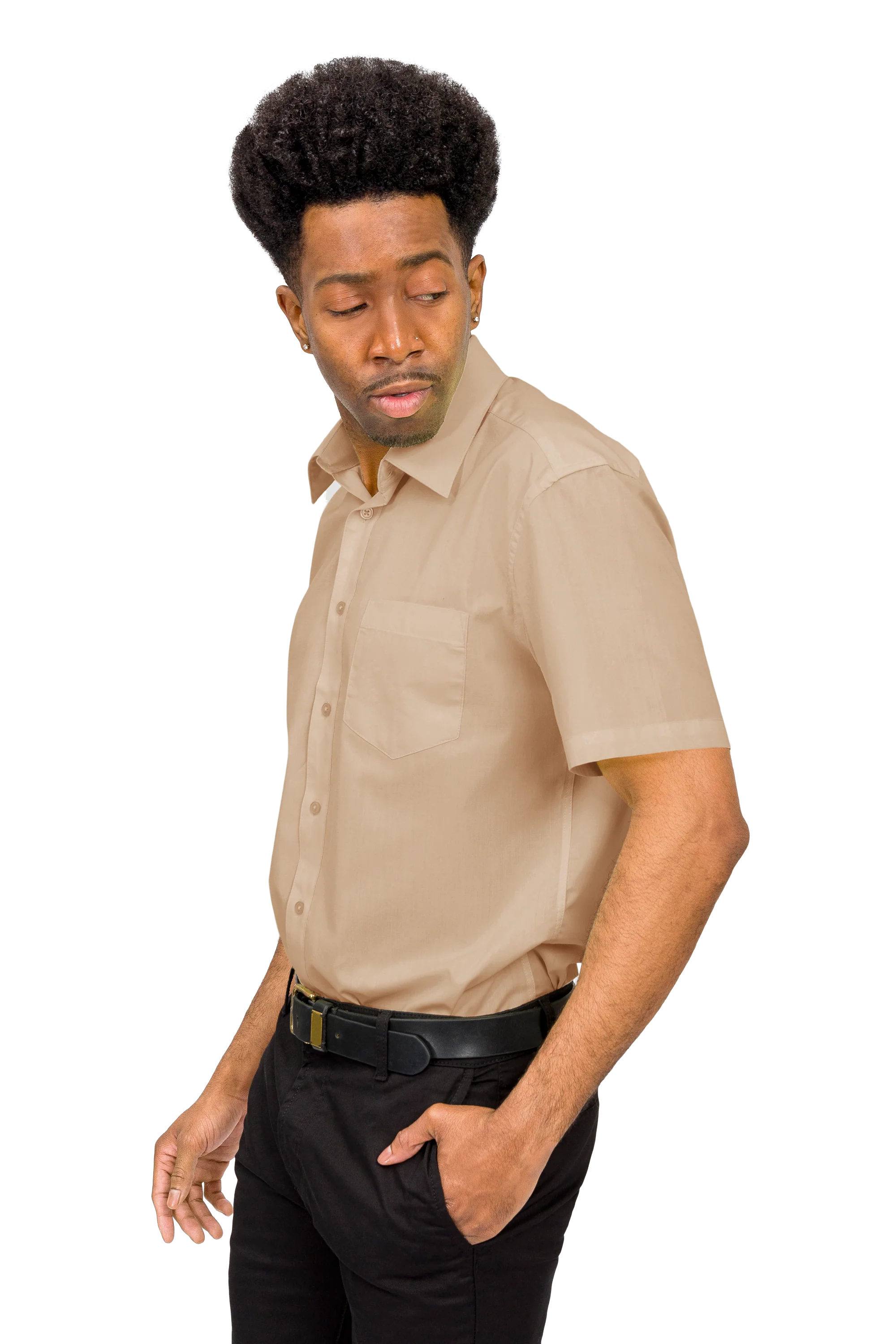 Men's Regular Fit Short Sleeve Solid Color Dress Shirts - Image 131
