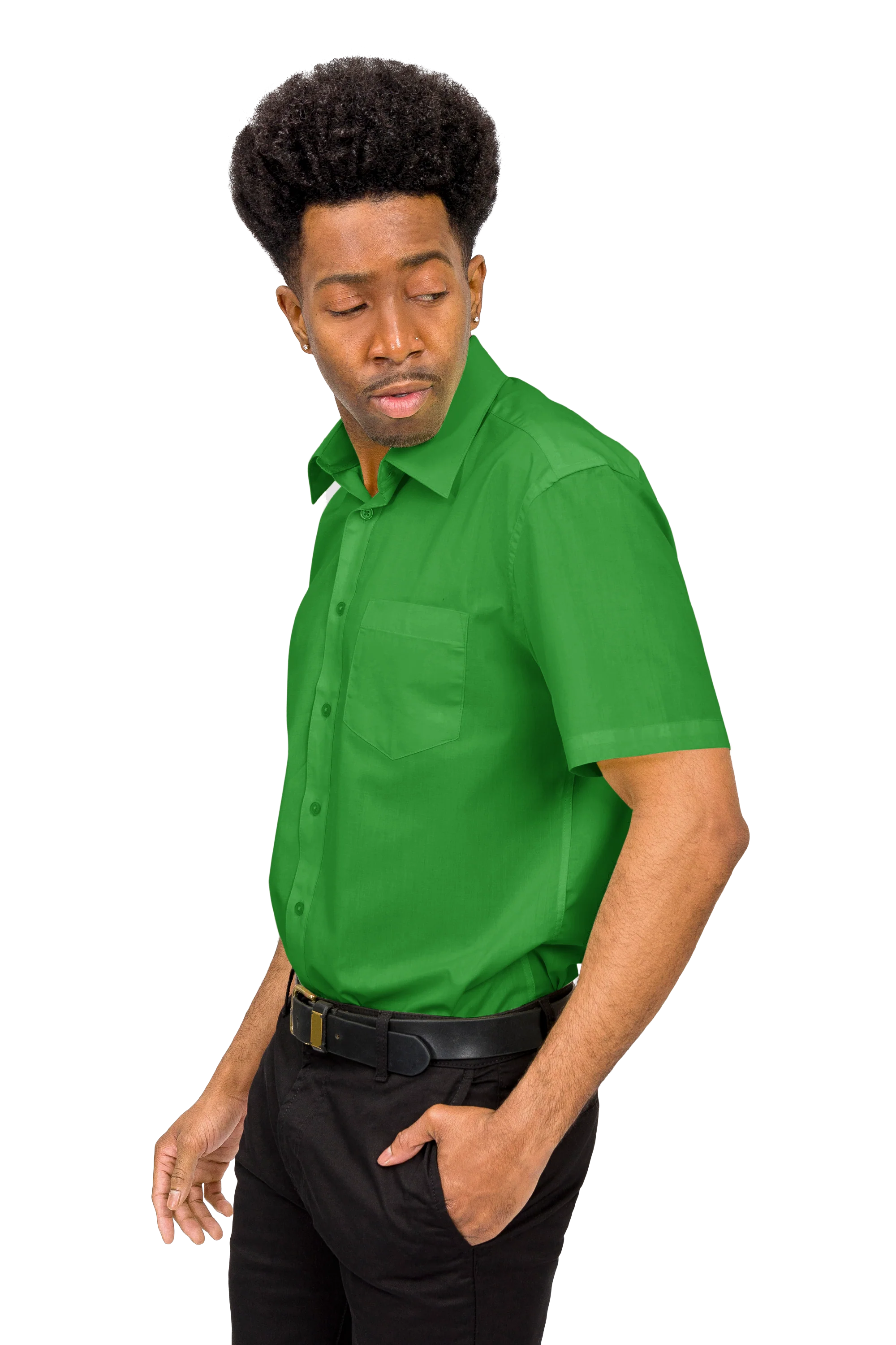 Men's Regular Fit Short Sleeve Solid Color Dress Shirts - Image 136