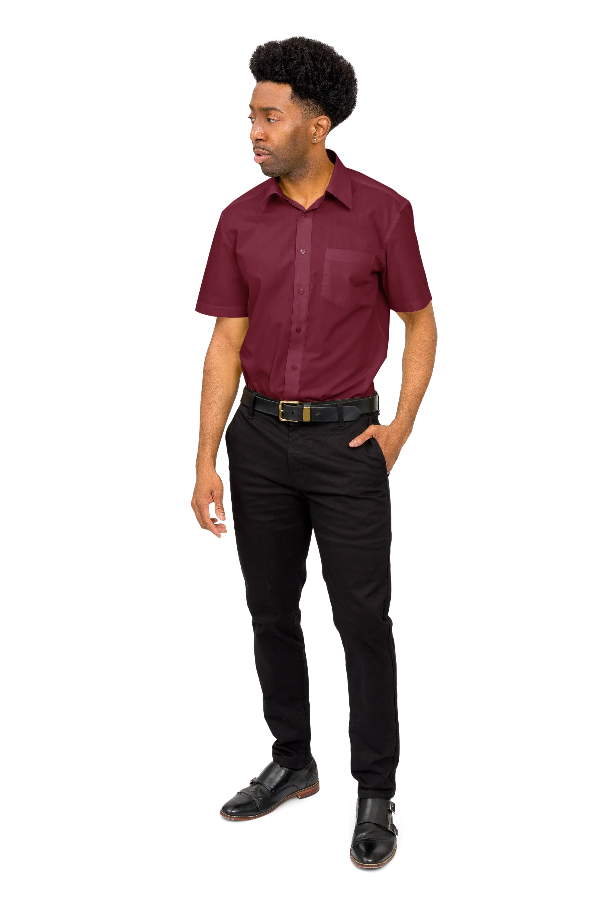 Men's Regular Fit Short Sleeve Solid Color Dress Shirts - Image 20