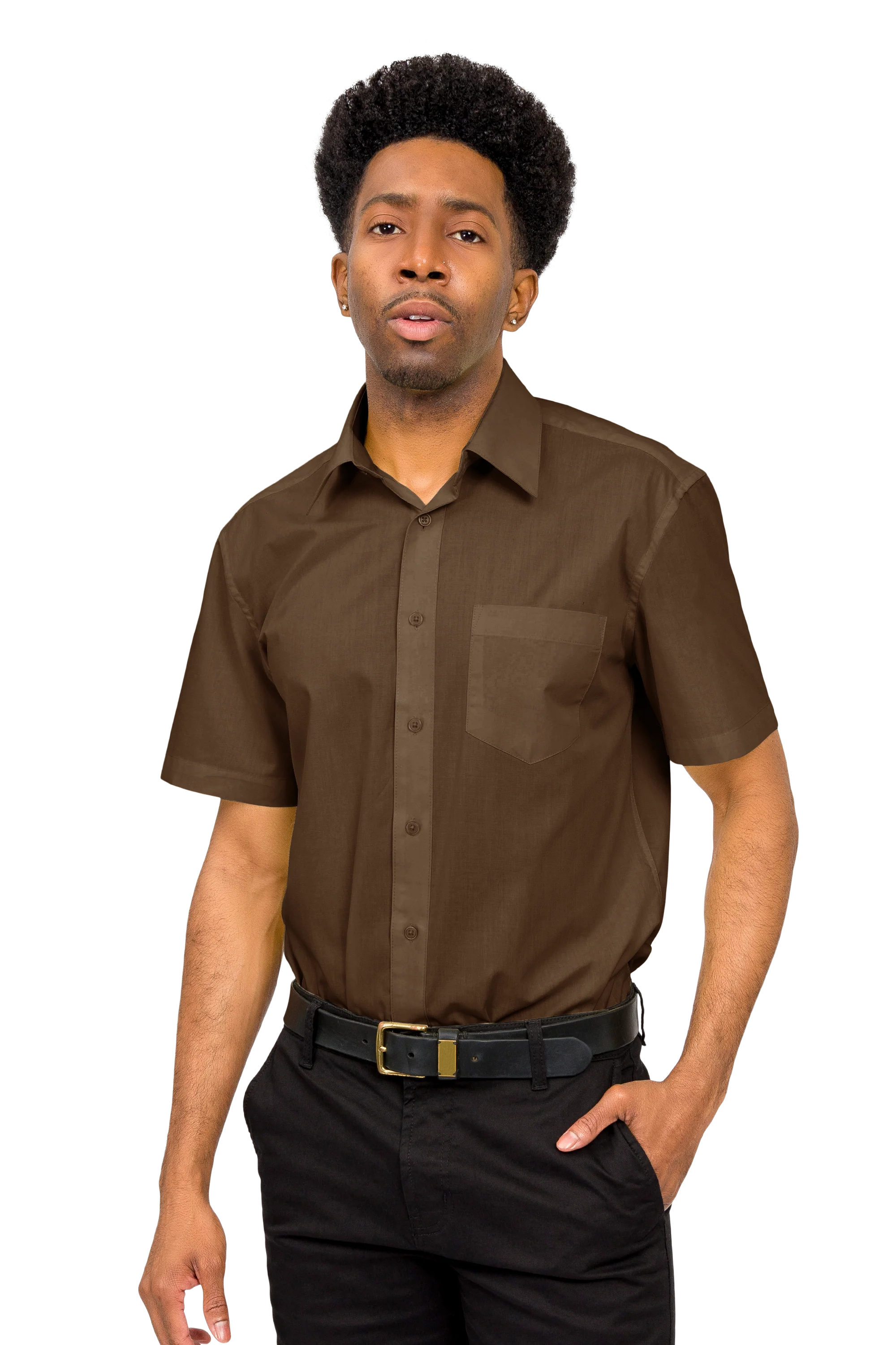 Men's Regular Fit Short Sleeve Solid Color Dress Shirts - Image 21