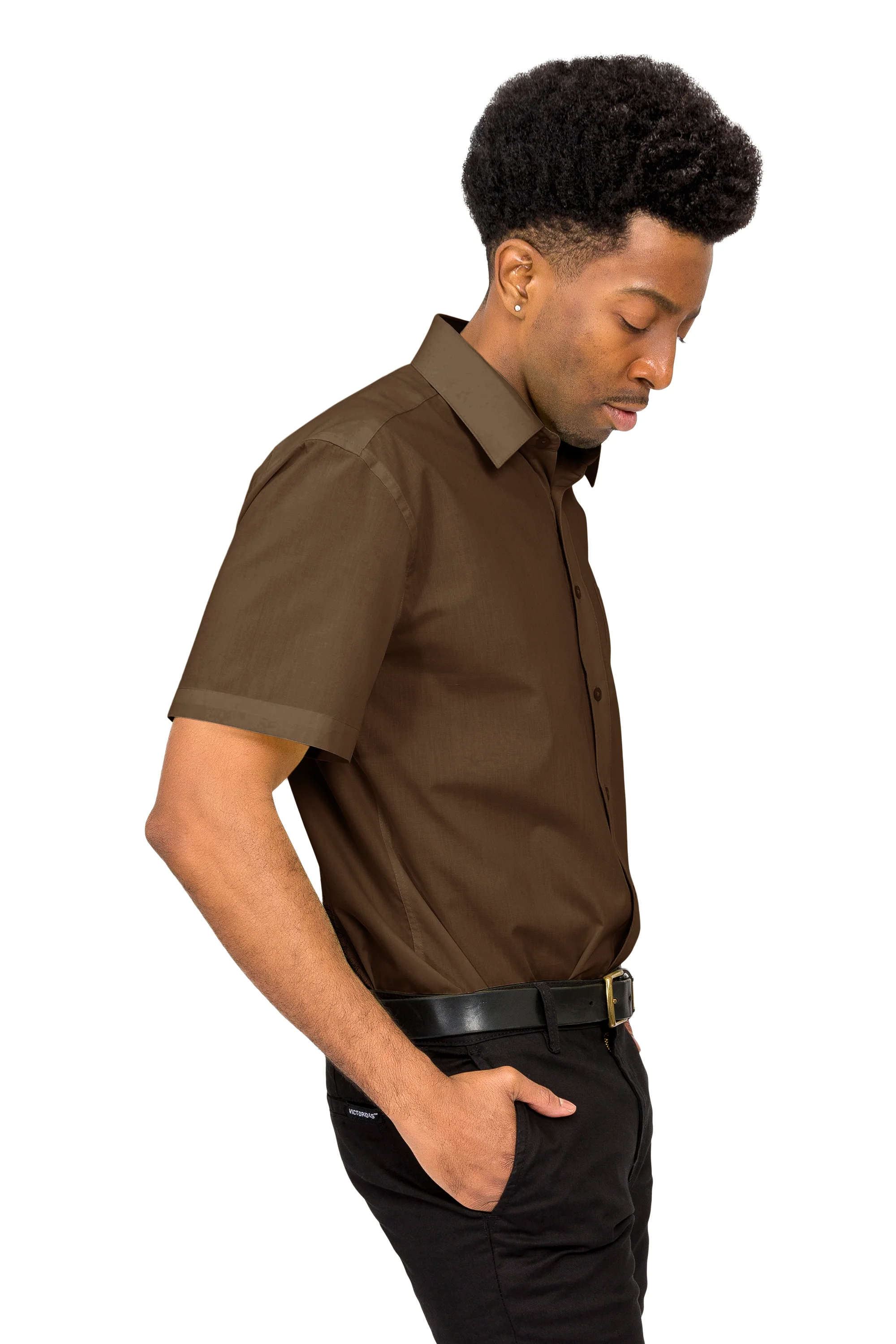 Men's Regular Fit Short Sleeve Solid Color Dress Shirts - Image 24