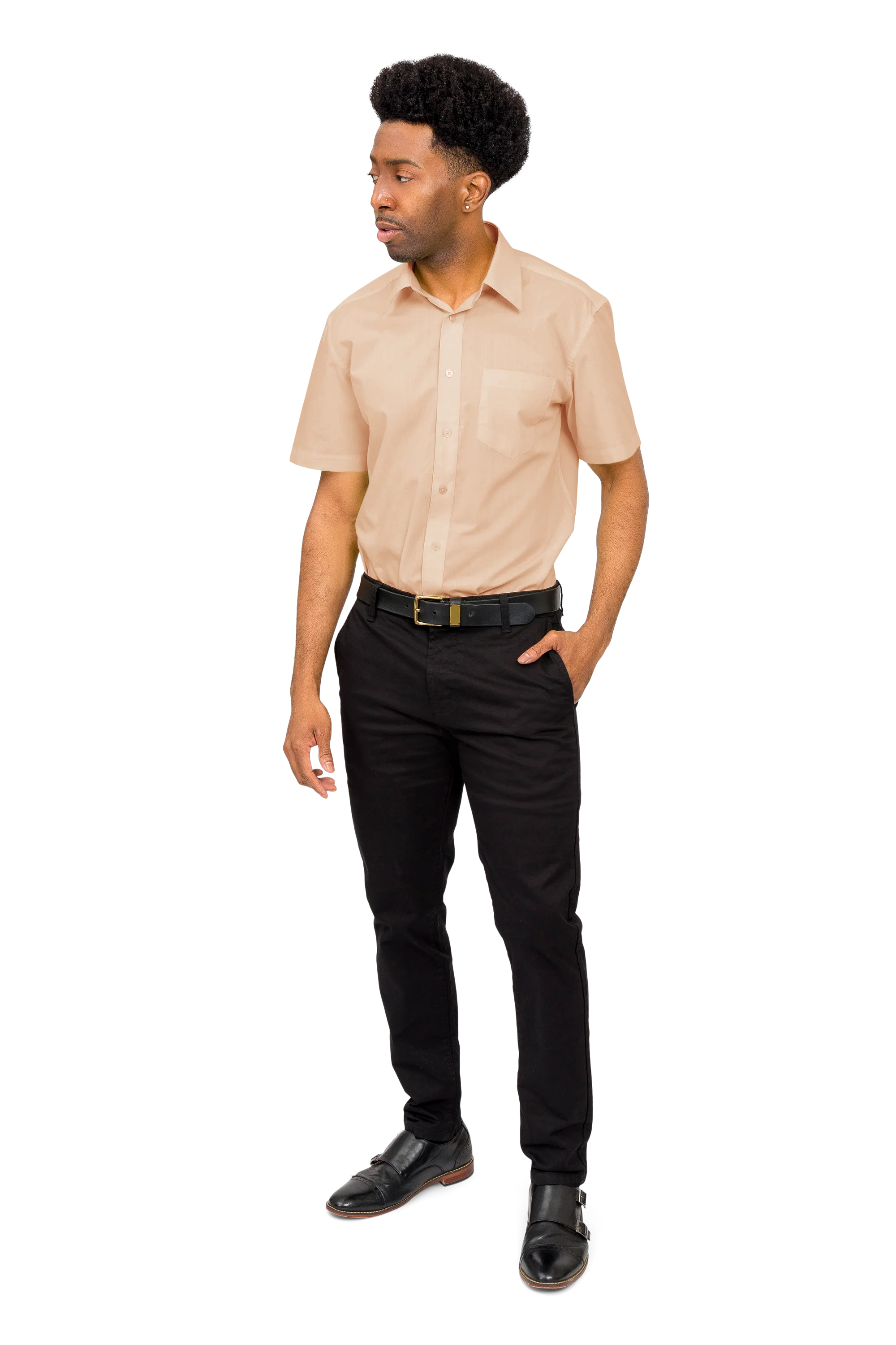 Men's Regular Fit Short Sleeve Solid Color Dress Shirts - Image 30