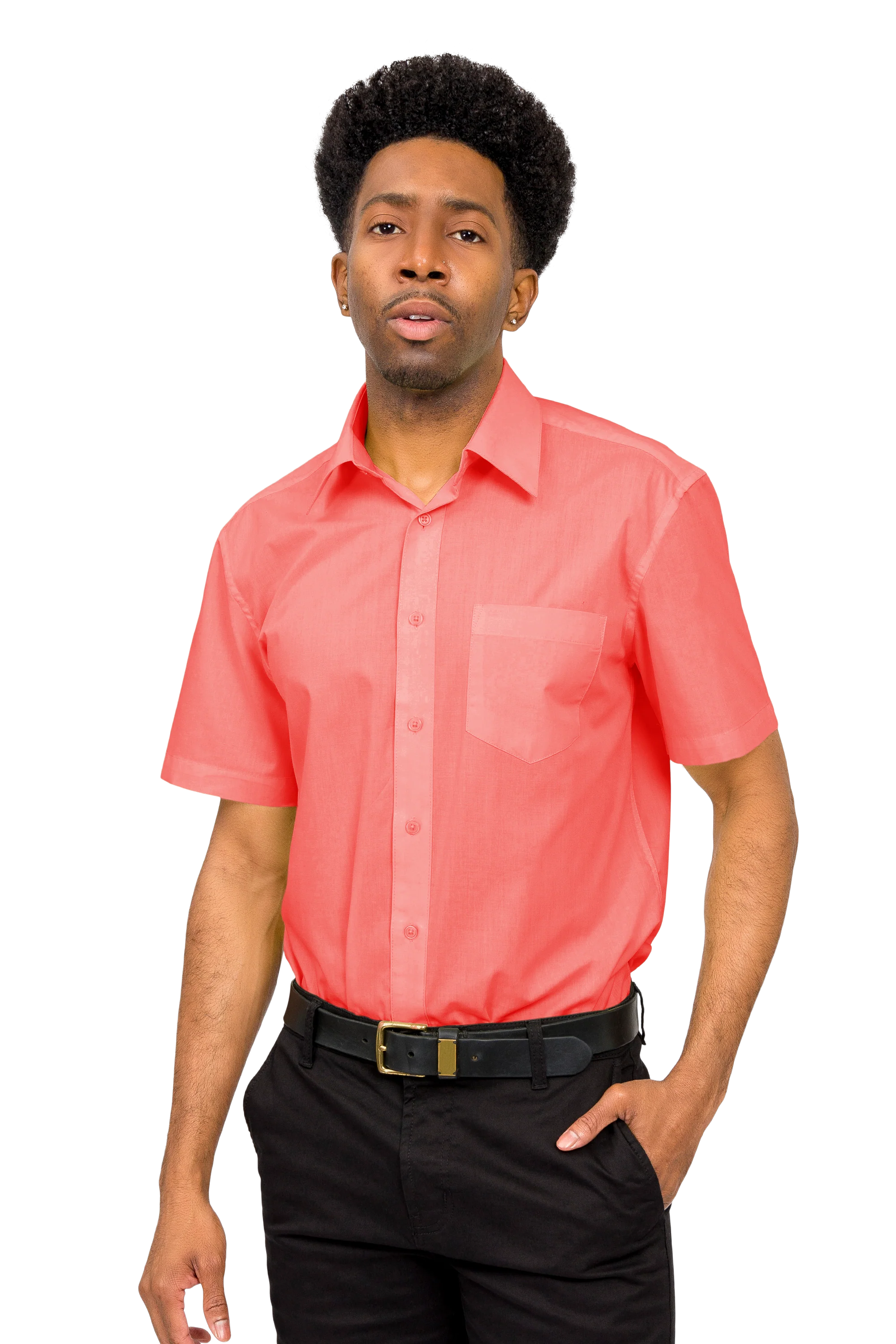 Men's Regular Fit Short Sleeve Solid Color Dress Shirts - Image 36