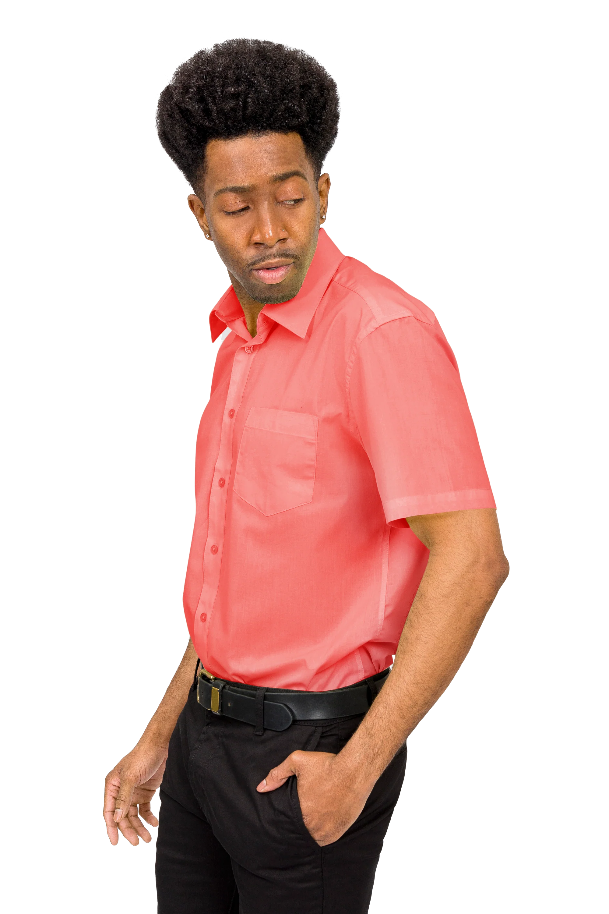 Men's Regular Fit Short Sleeve Solid Color Dress Shirts - Image 37