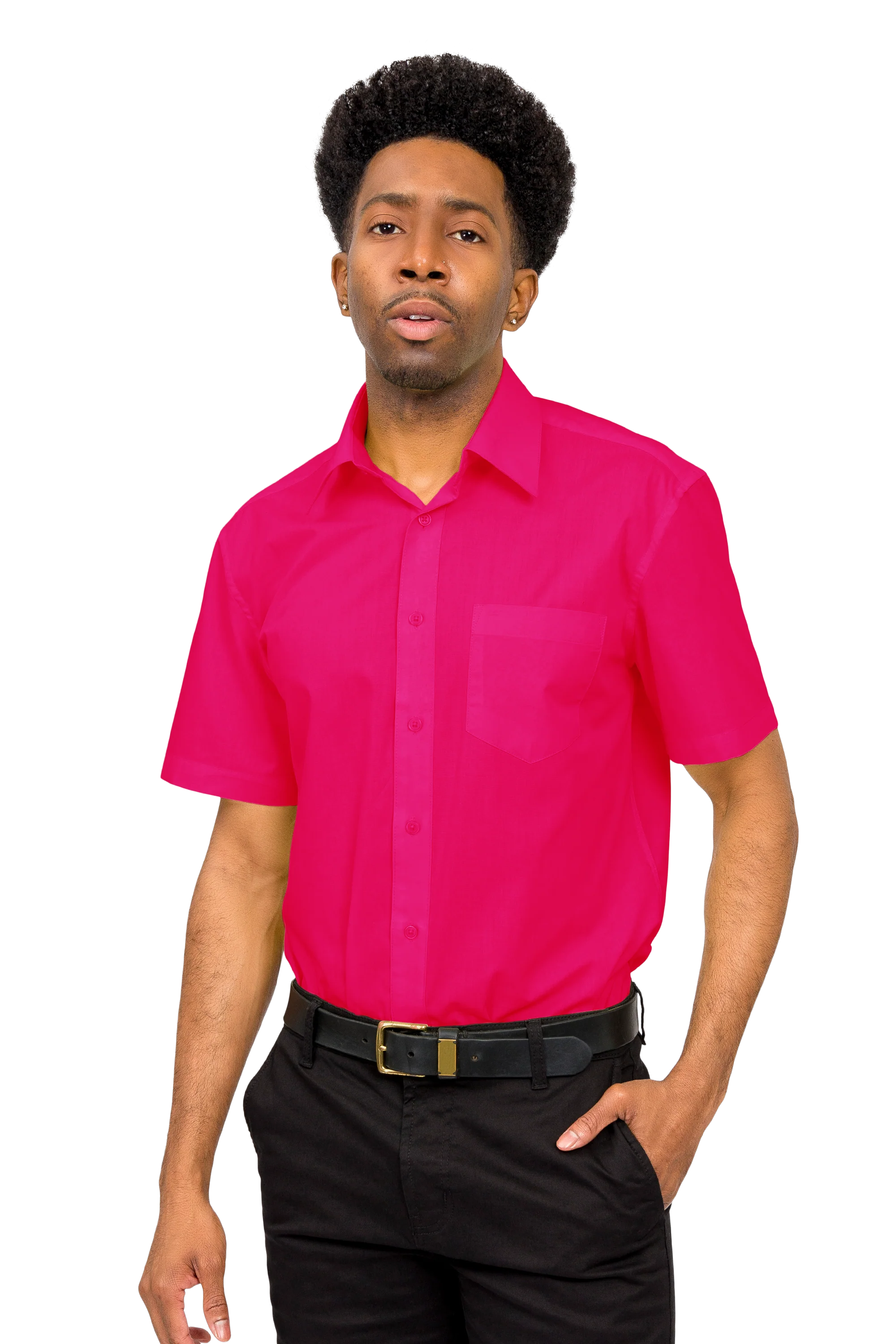 Men's Regular Fit Short Sleeve Solid Color Dress Shirts - Image 45