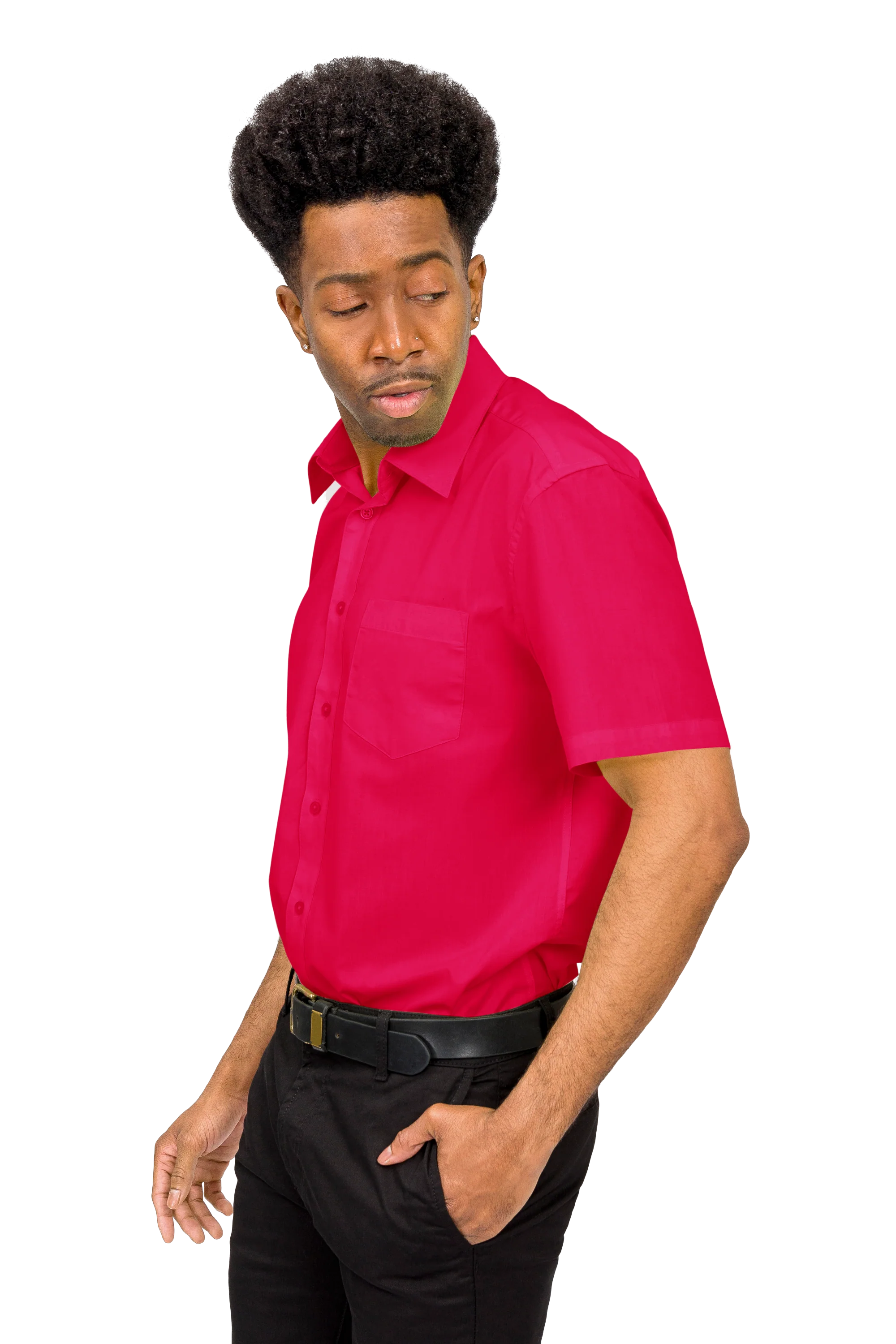 Men's Regular Fit Short Sleeve Solid Color Dress Shirts - Image 46