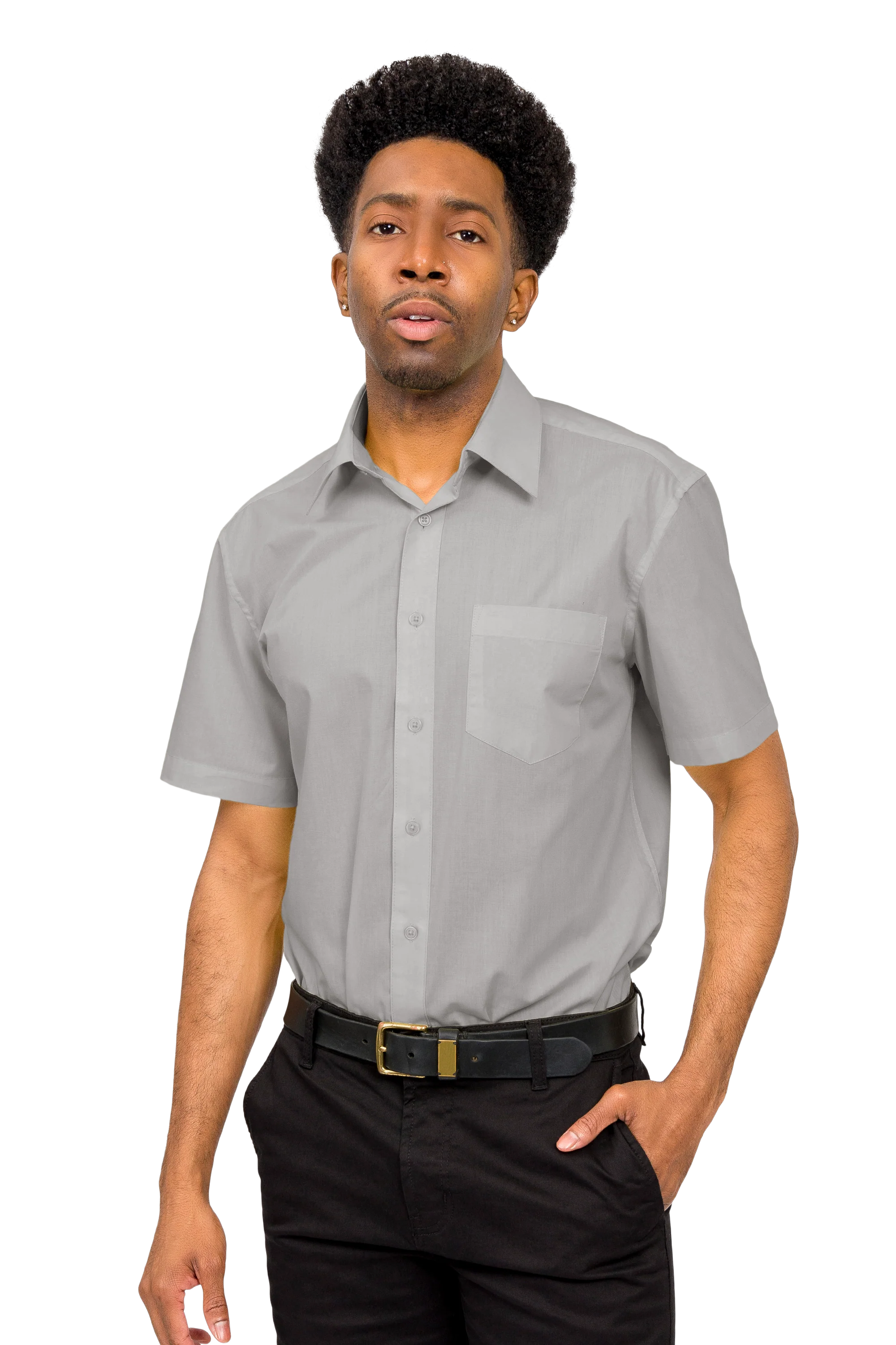 Men's Regular Fit Short Sleeve Solid Color Dress Shirts - Image 50