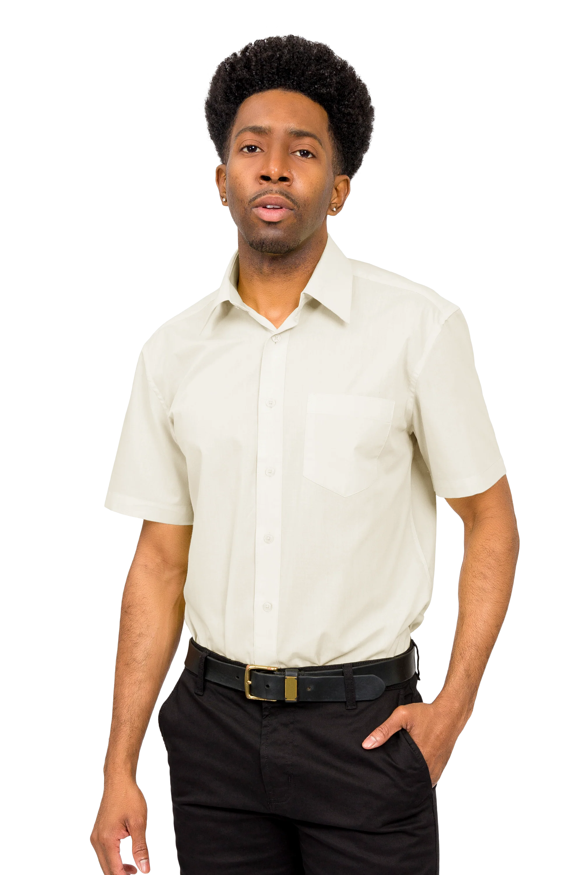 Men's Regular Fit Short Sleeve Solid Color Dress Shirts - Image 51