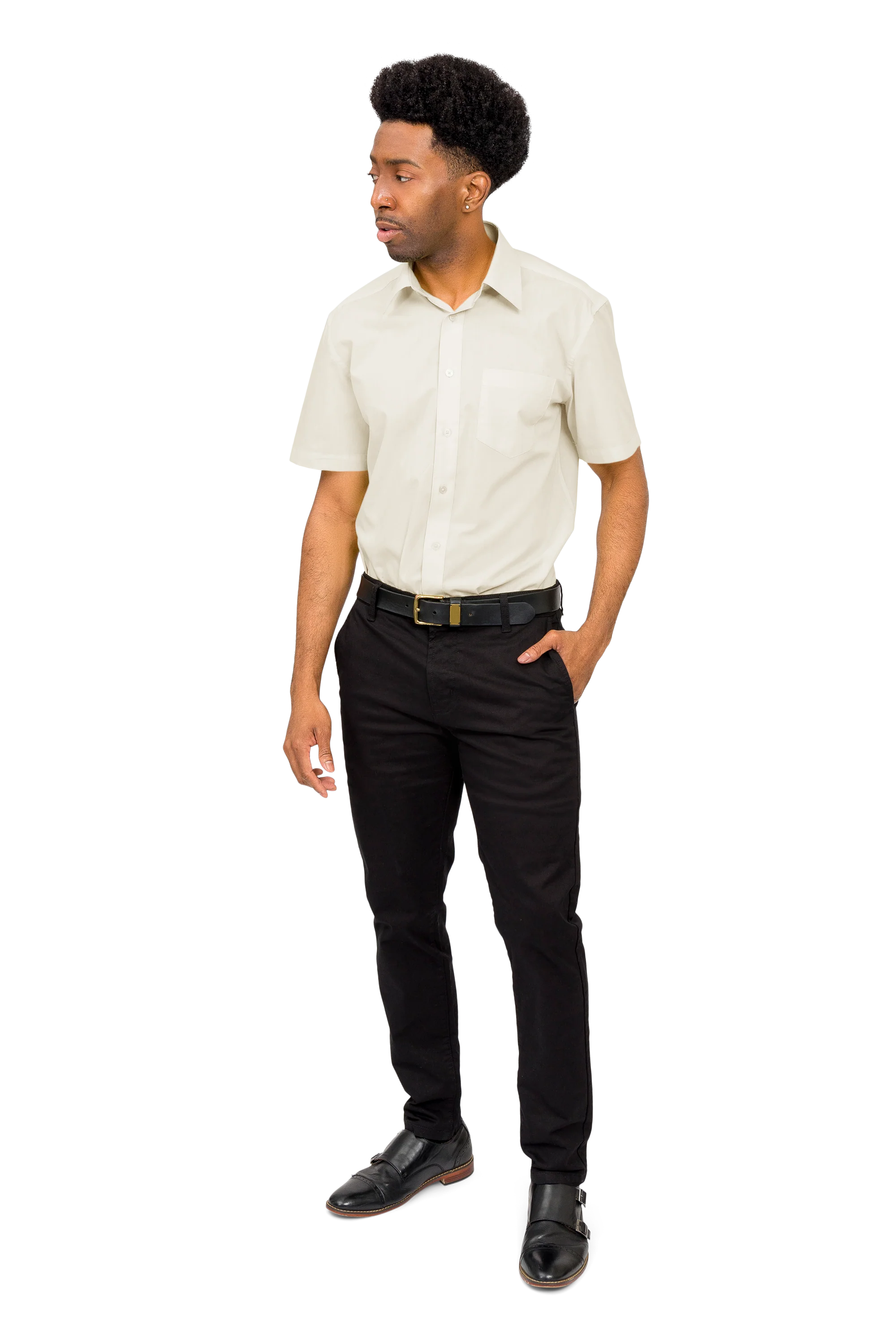 Men's Regular Fit Short Sleeve Solid Color Dress Shirts - Image 61