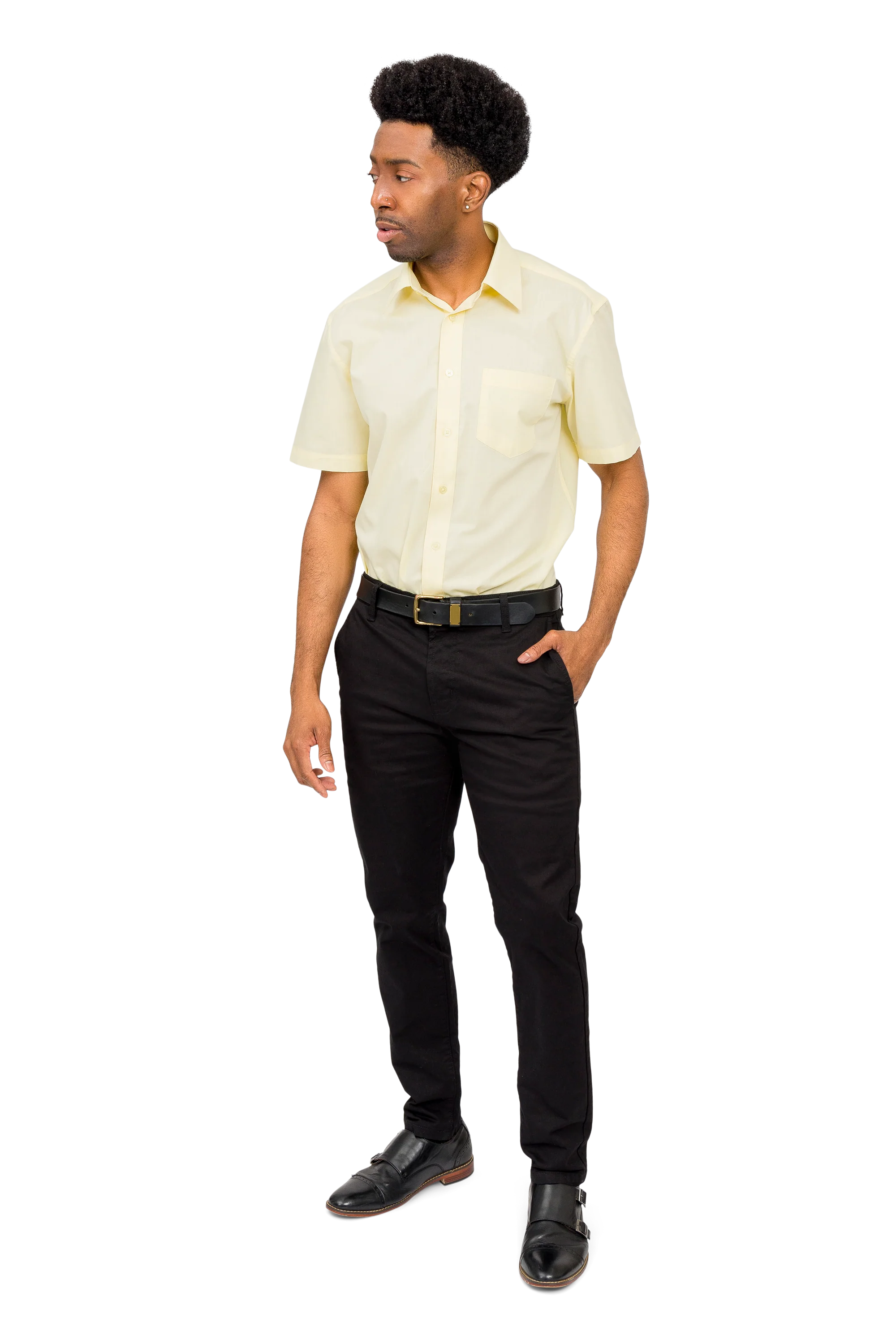 Men's Regular Fit Short Sleeve Solid Color Dress Shirts - Image 69