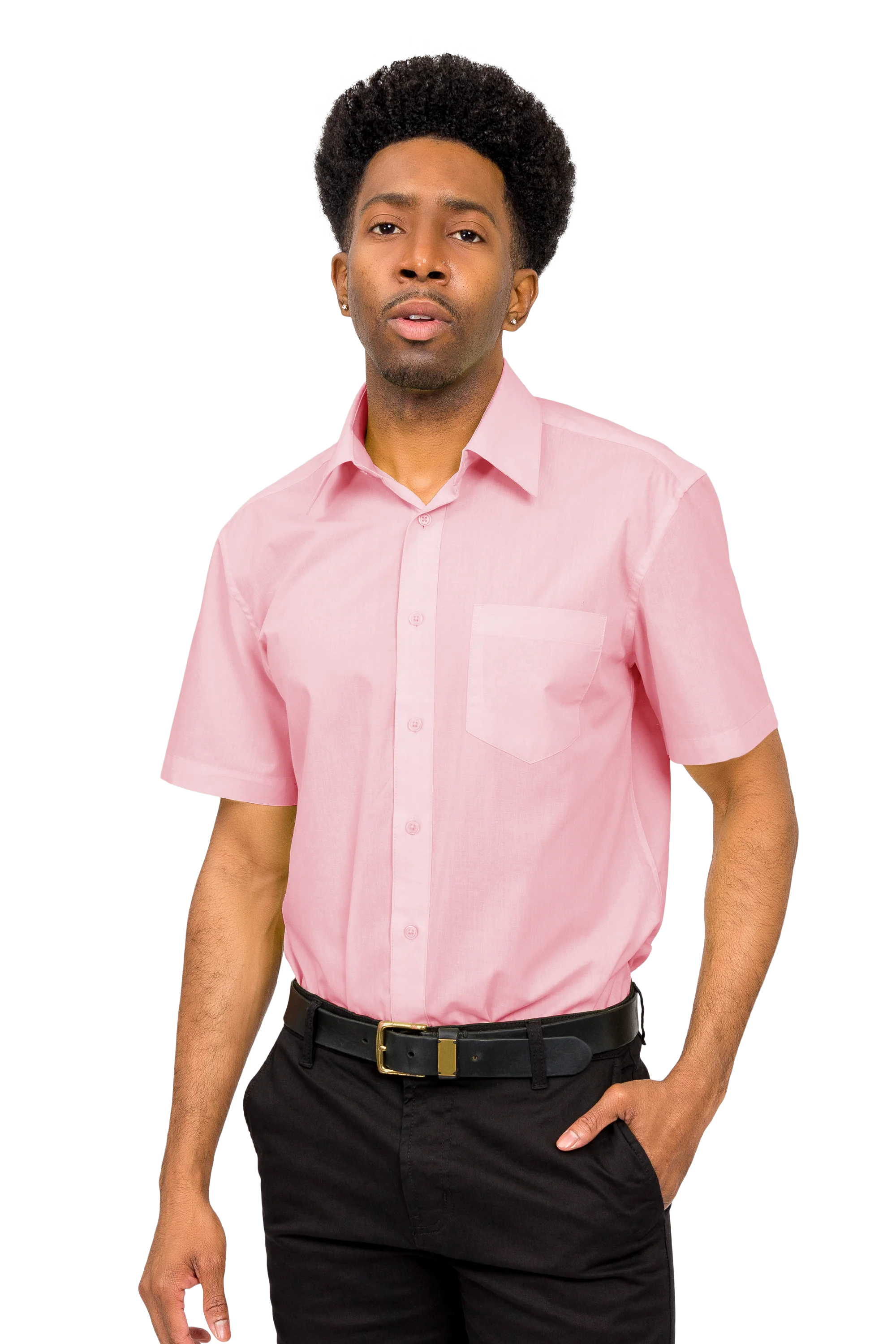 Men's Regular Fit Short Sleeve Solid Color Dress Shirts - Image 71
