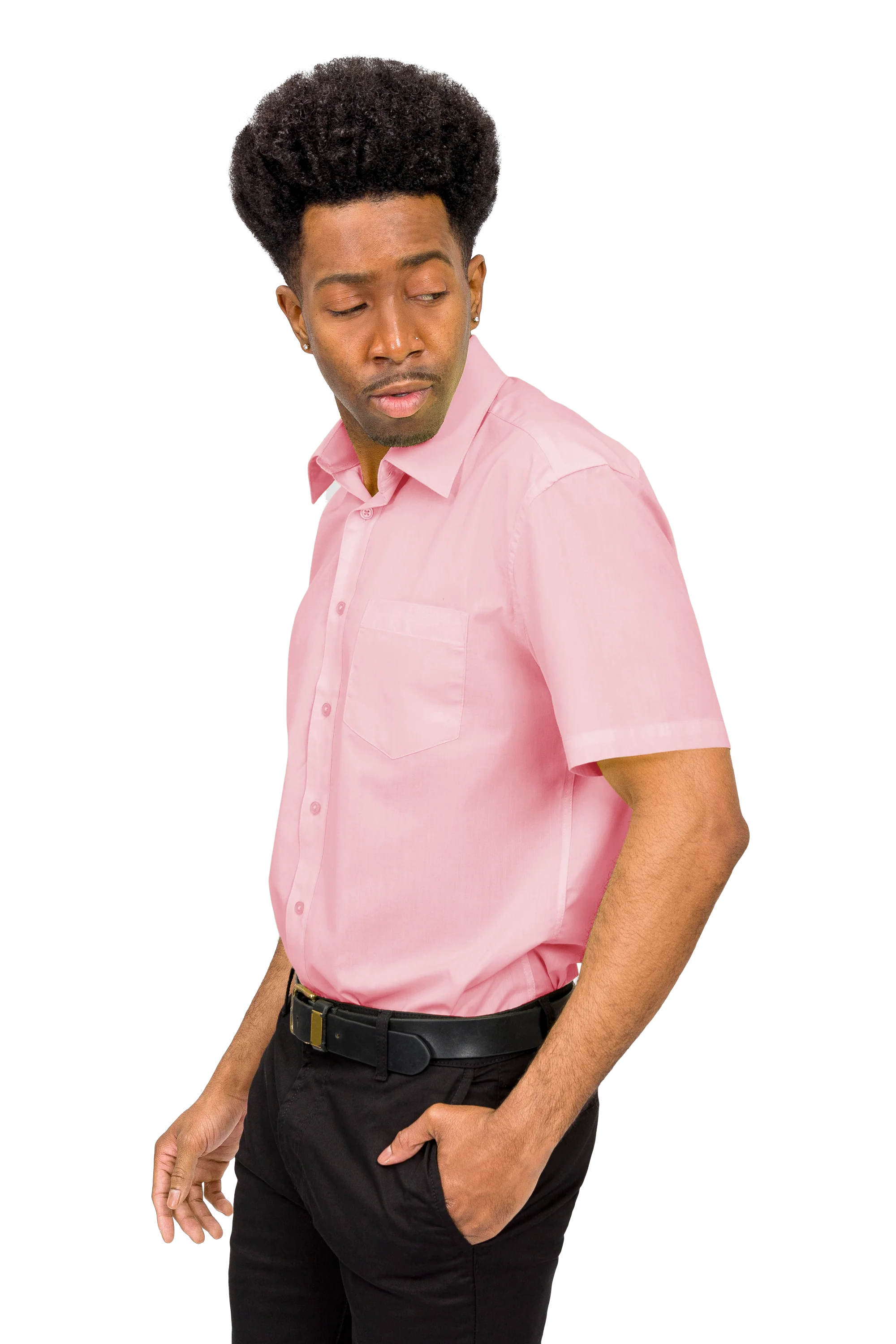 Men's Regular Fit Short Sleeve Solid Color Dress Shirts - Image 77