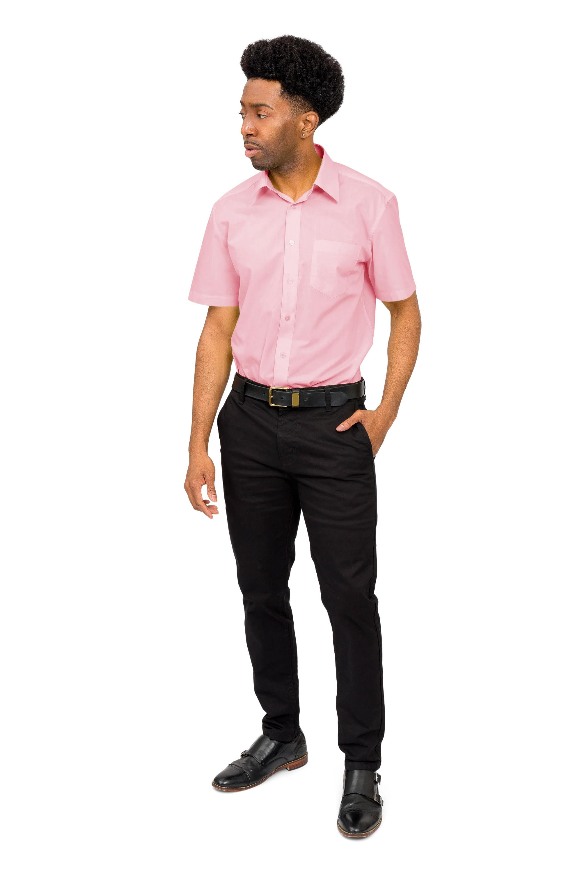 Men's Regular Fit Short Sleeve Solid Color Dress Shirts - Image 80