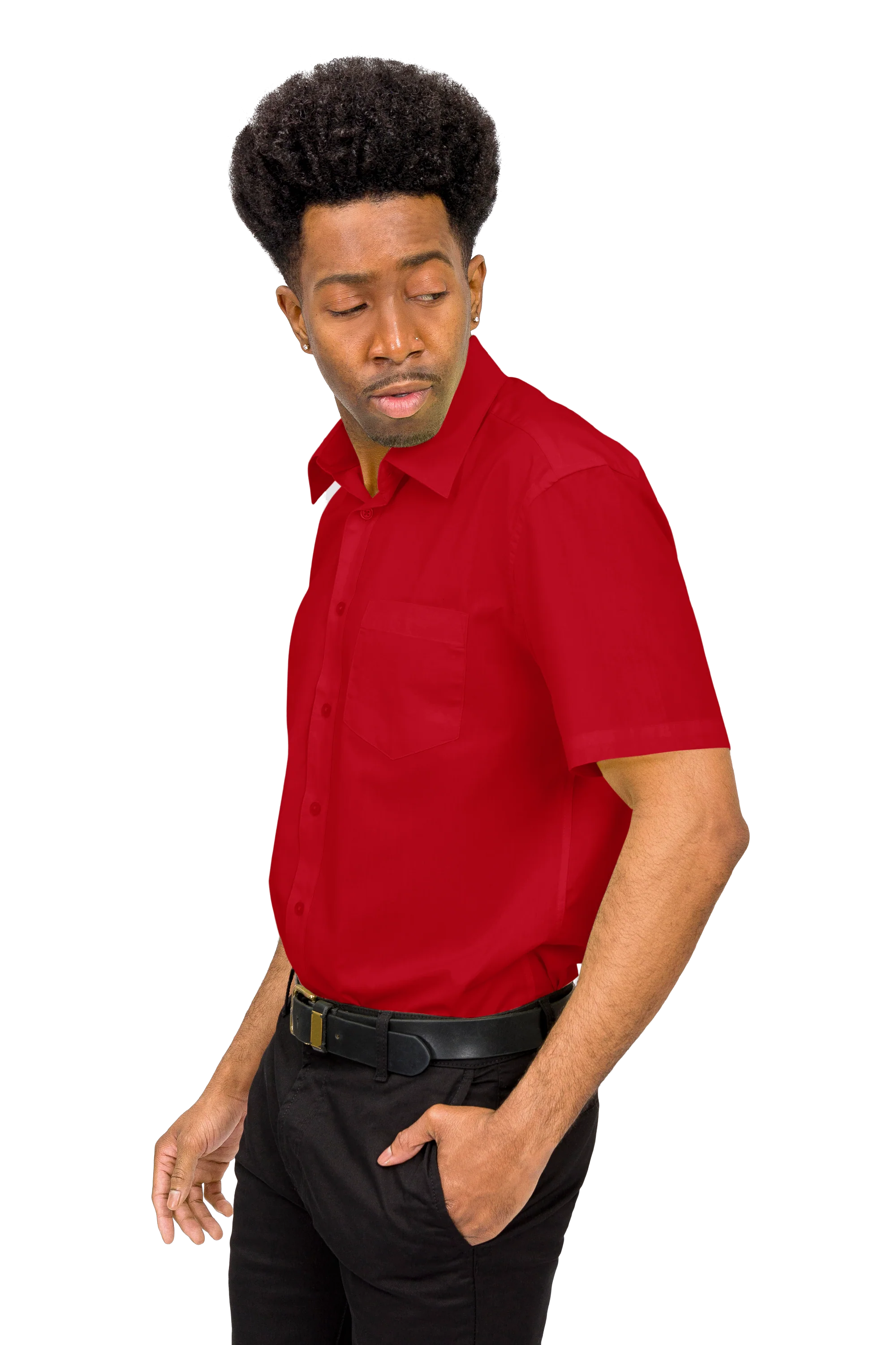 Men's Regular Fit Short Sleeve Solid Color Dress Shirts - Image 86