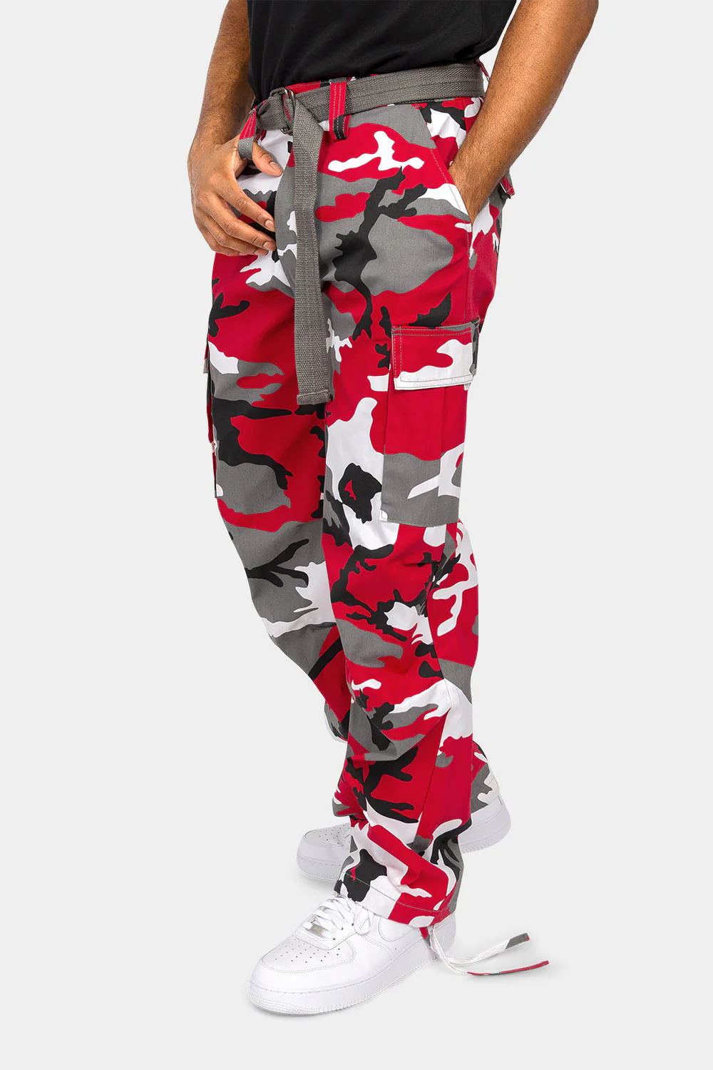 Essential Canvas Cargo Camo Pants with Belt - Image 26