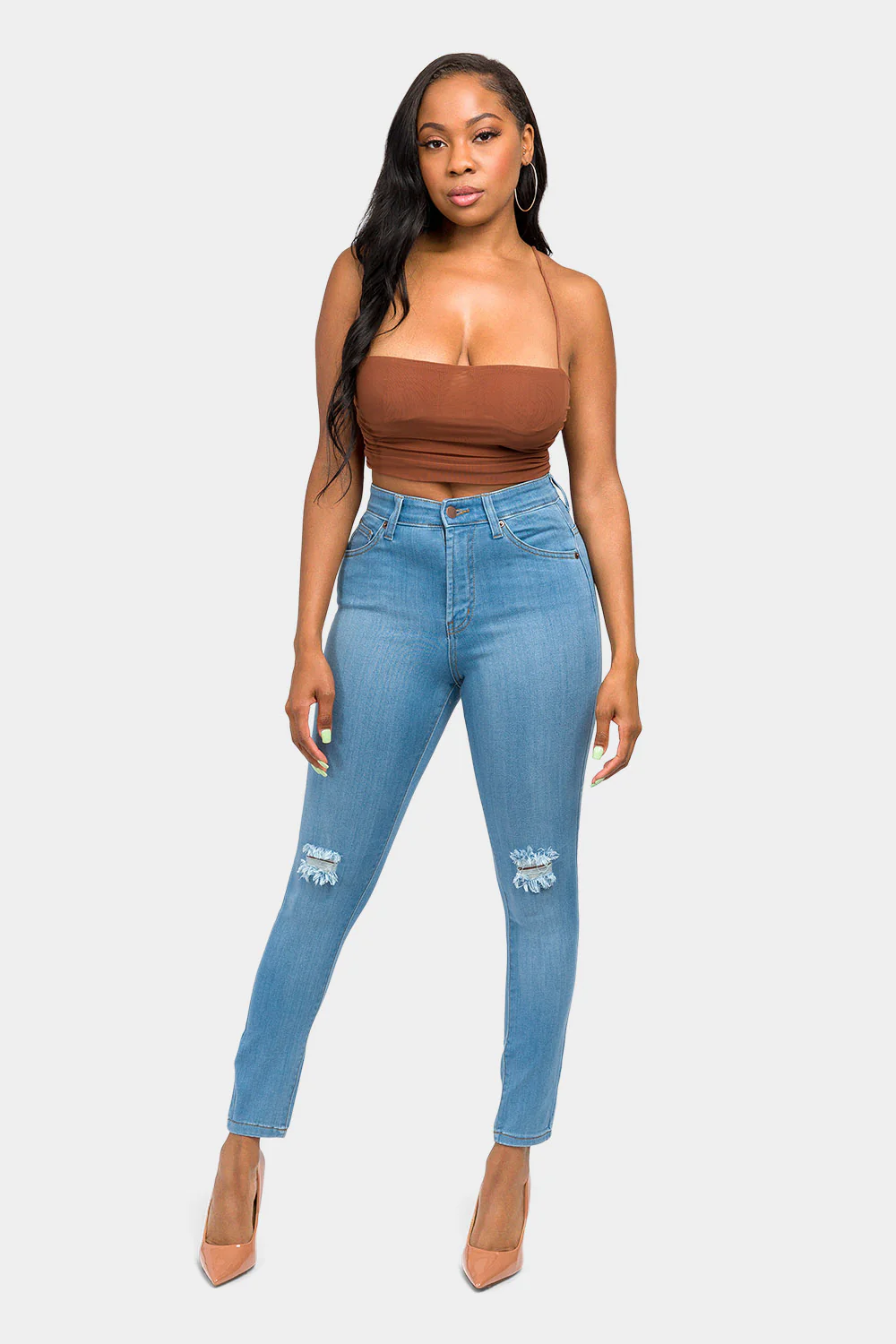 Essential High Waist Knee Slit Jeans - Image 11