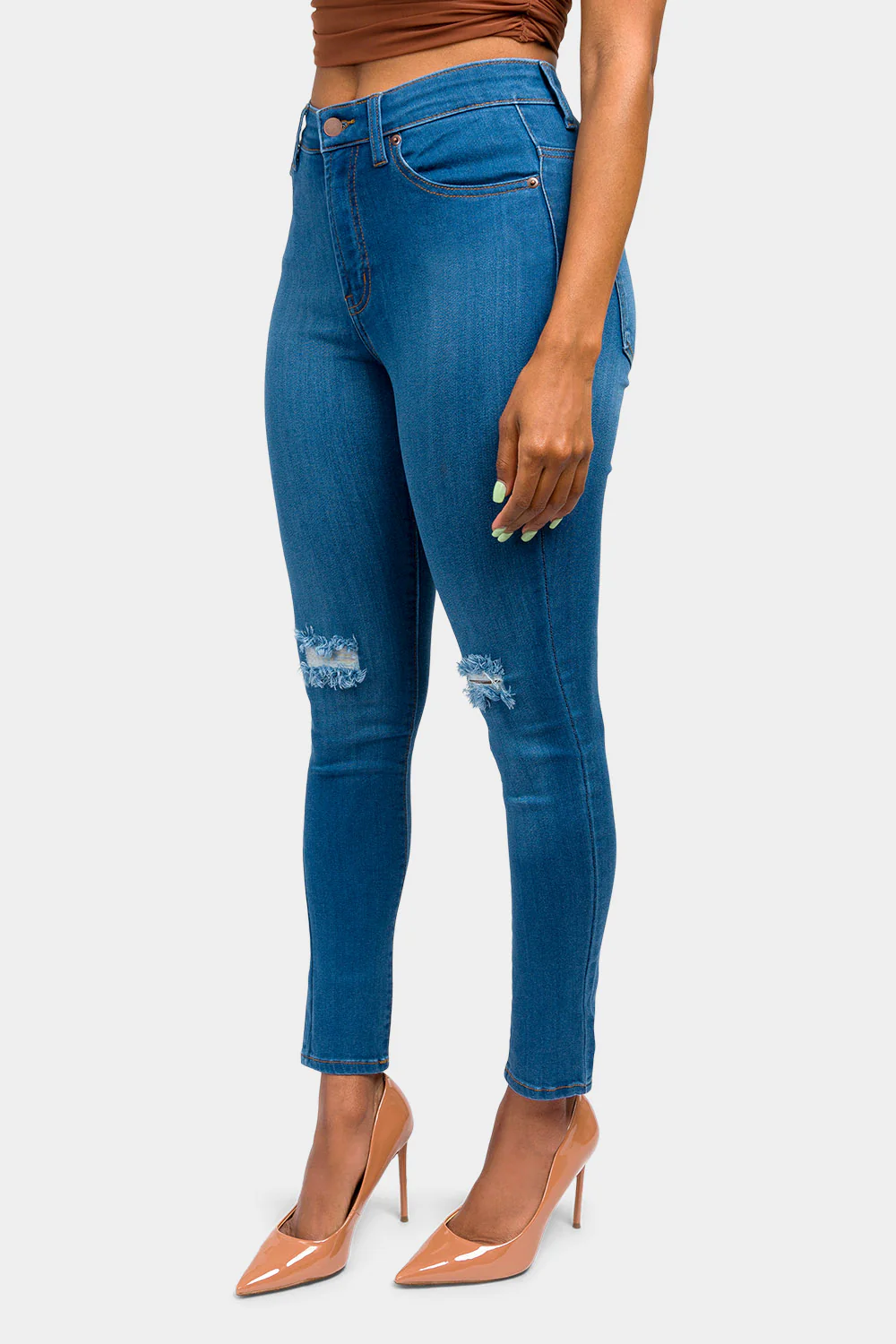 Essential High Waist Knee Slit Jeans - Image 3