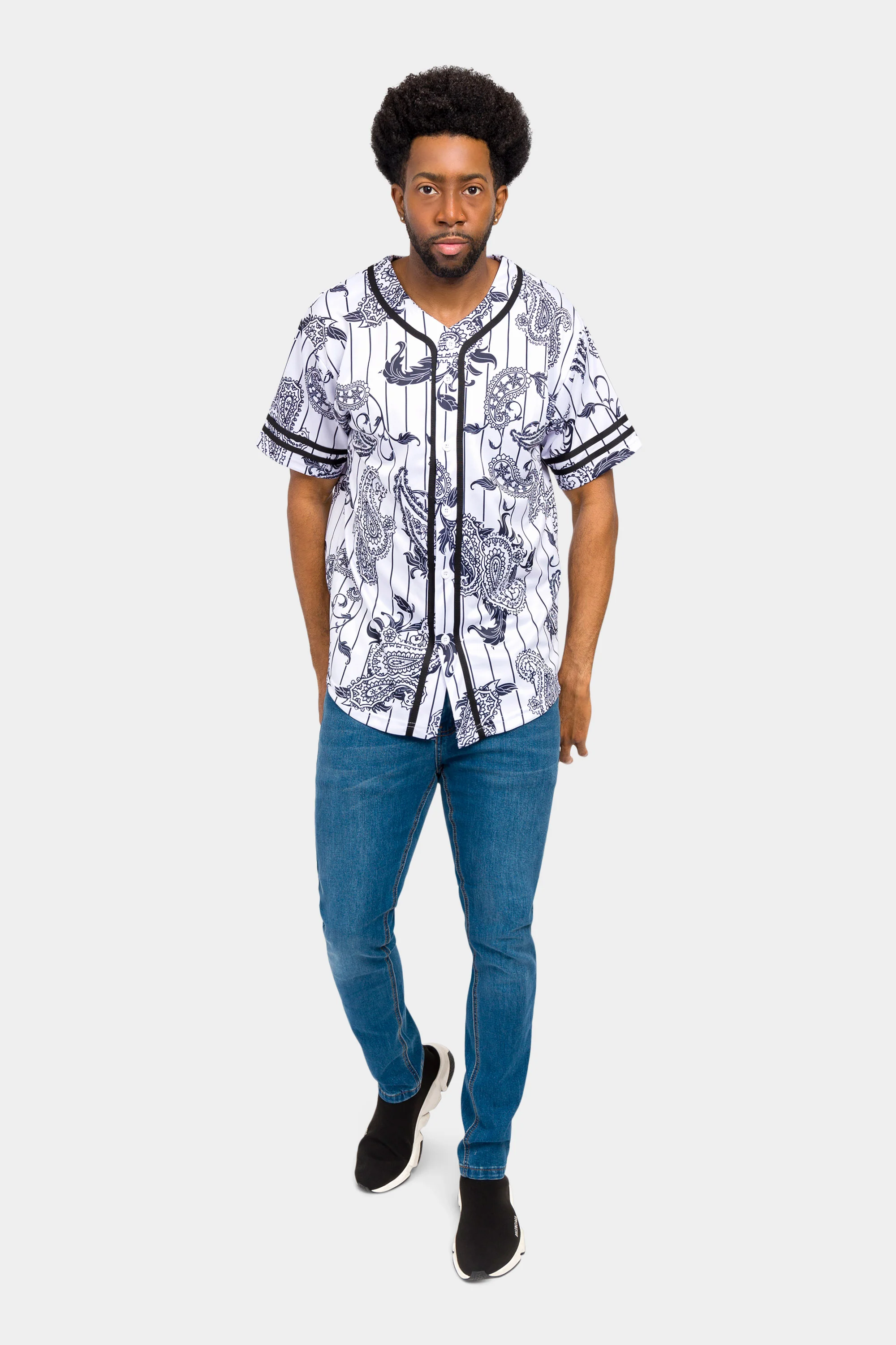 Essential Pinstripe Bandana Paisley Baseball Jersey - Image 15