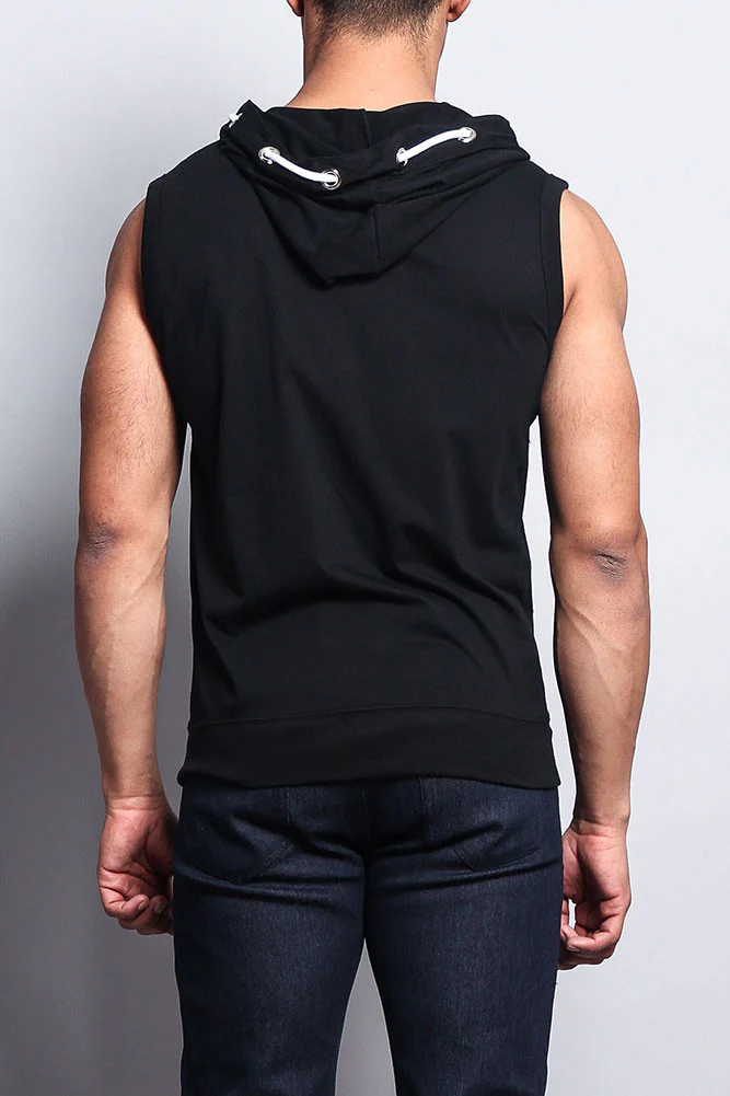 Eyelet Sleeveless Contrast Hoodie - Image 12