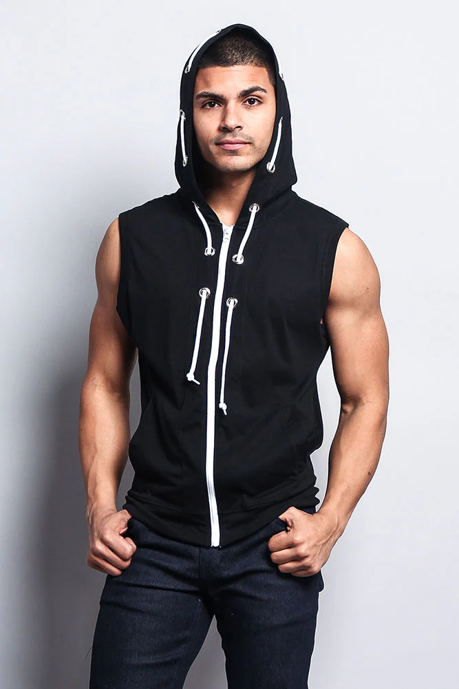 Eyelet Sleeveless Contrast Hoodie - Image 14